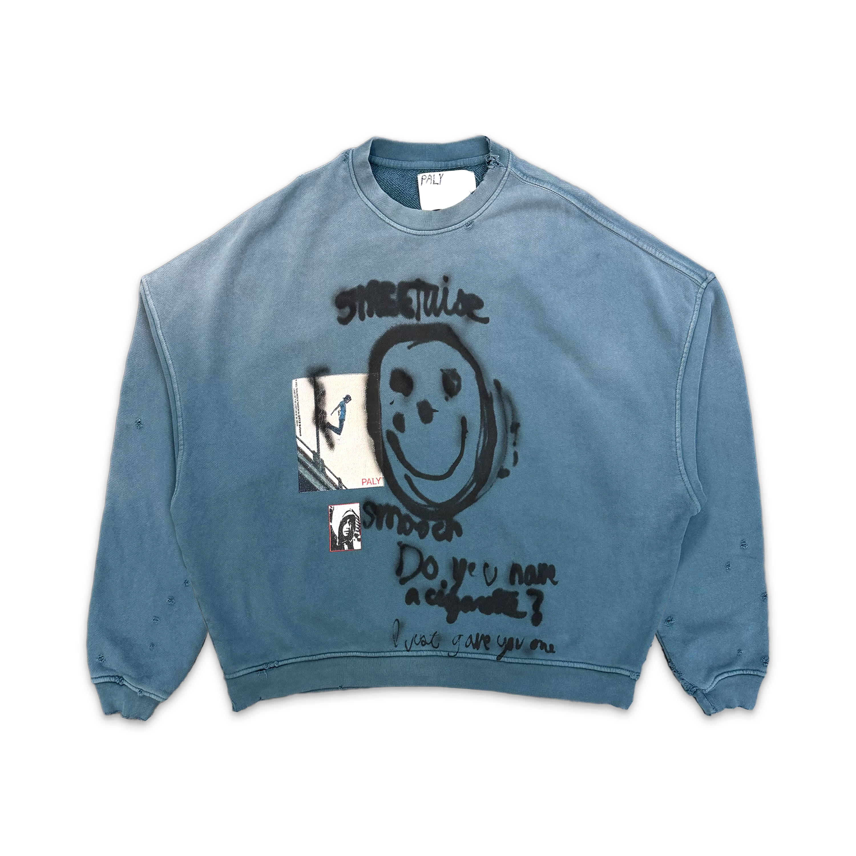 Streetwise Airbrush Crewneck Sweater "Faded Teal"