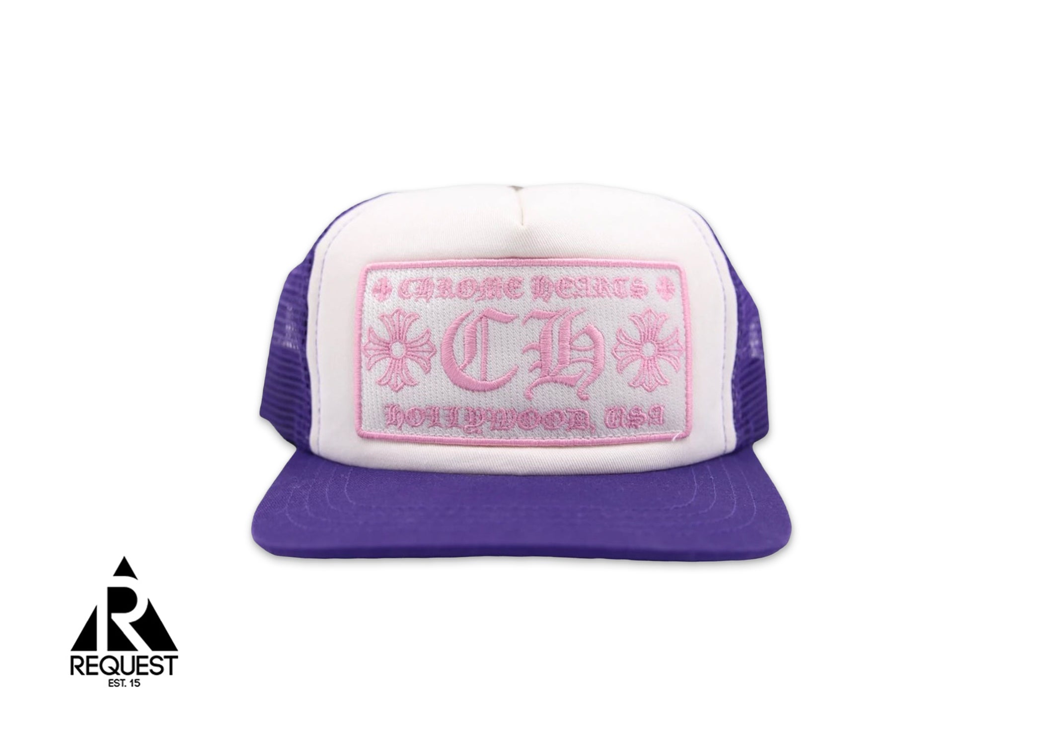希少カラー Chrome Hearts トラッカーキャップ パープル×ホワイト CH Hollywoody Trucker Hat 