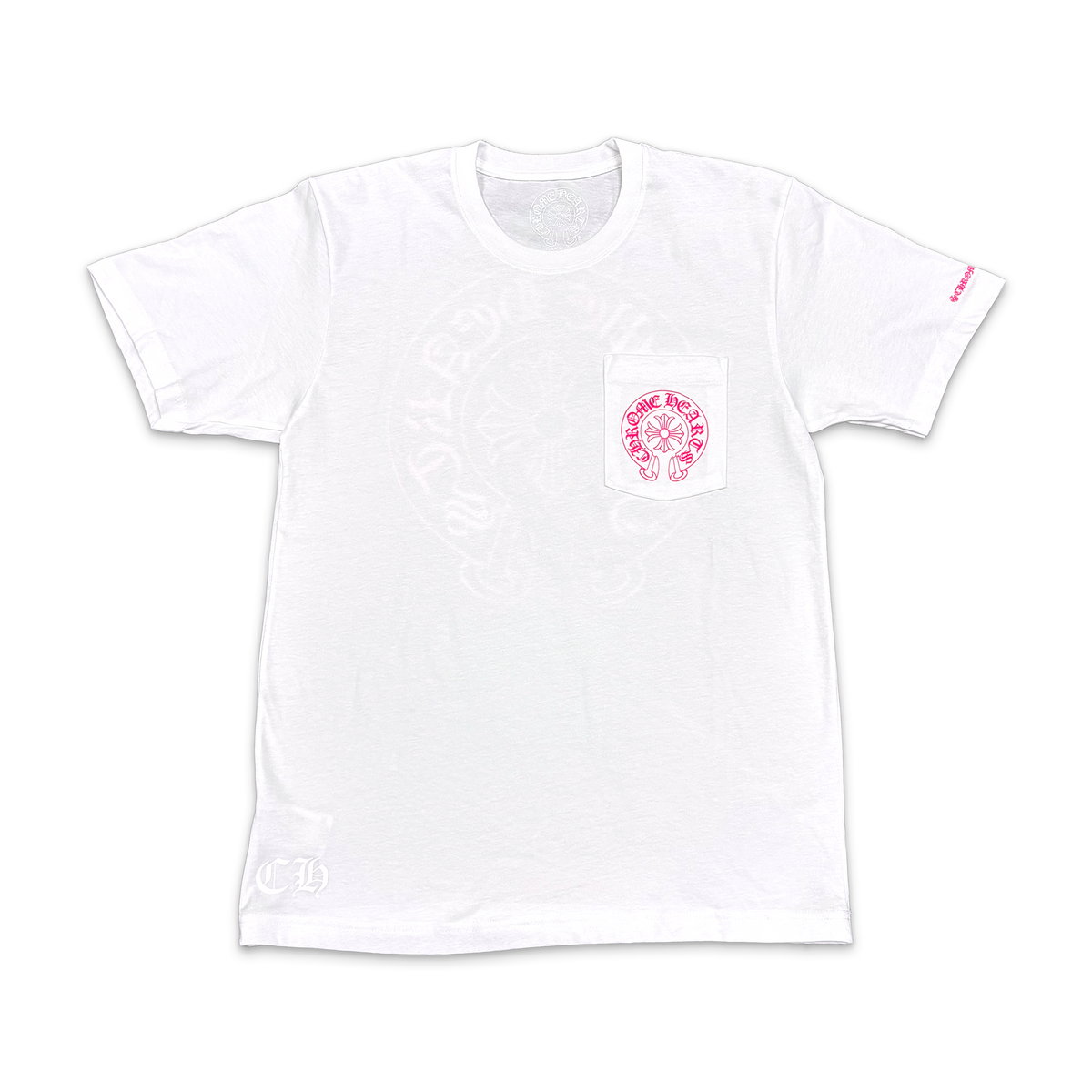 CHROME HEARTS ポケットTシャツ ホワイト ピンク Horseshoe Pocket Logo Tee 