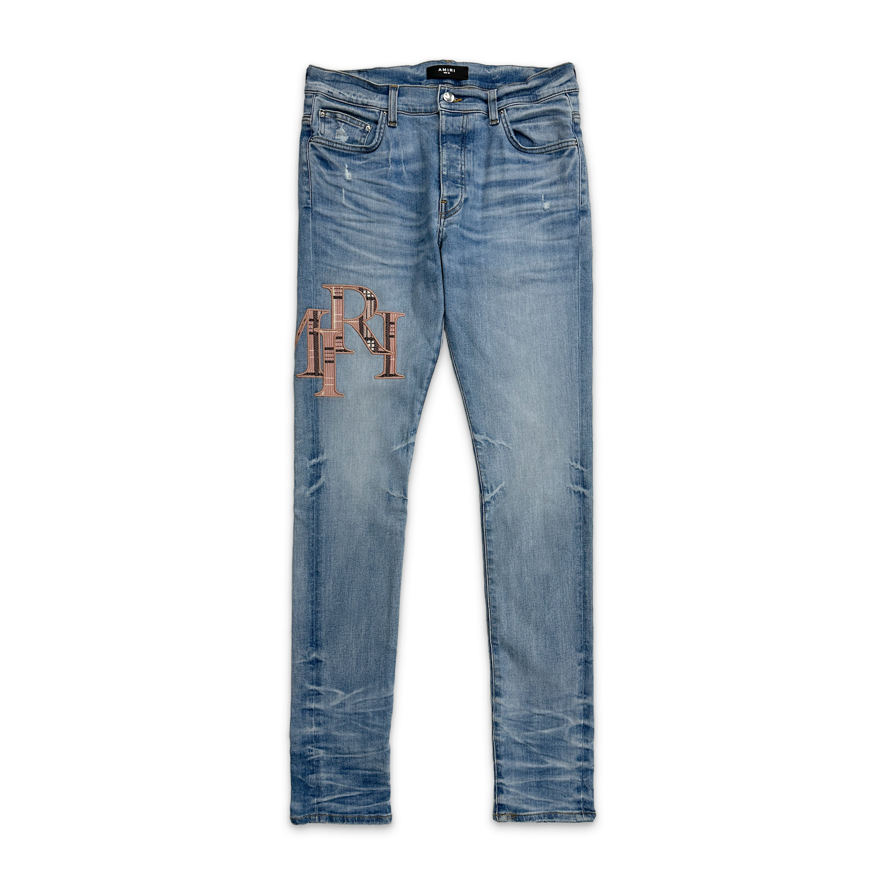 Plaid Staggered Logo Jeans "Perfect Indigo"