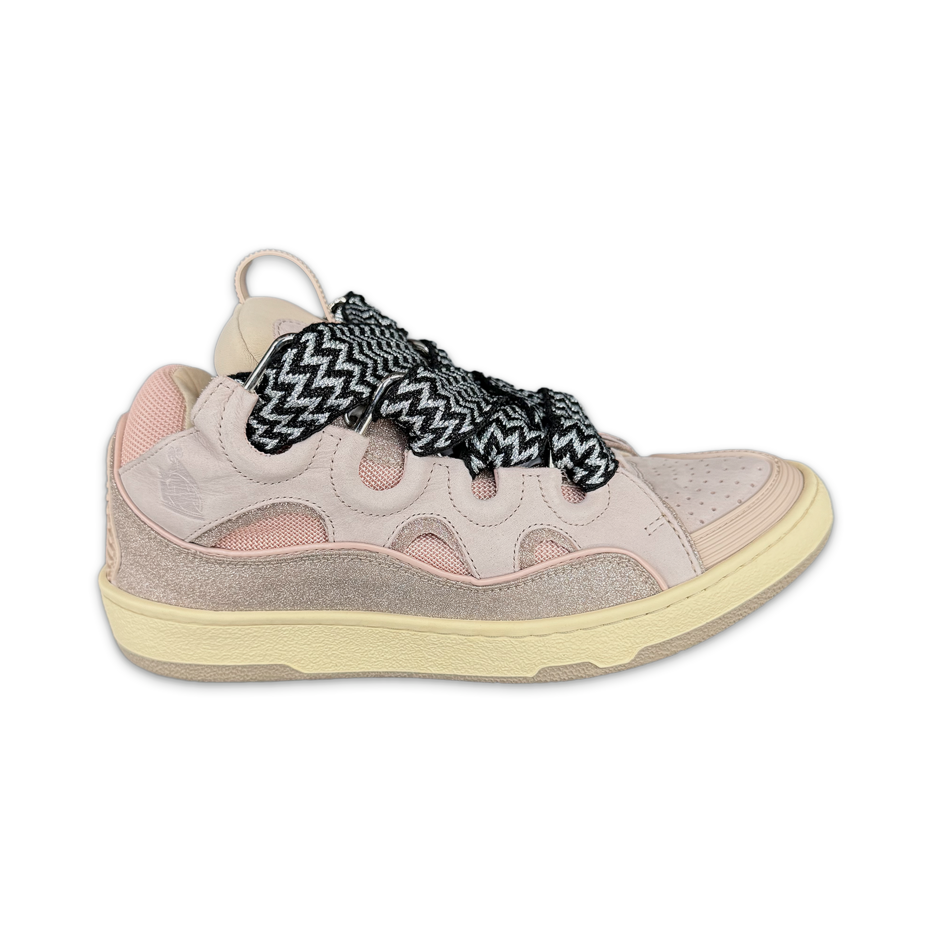 Curb Leather Sneaker "Pale Pink Glitter"
