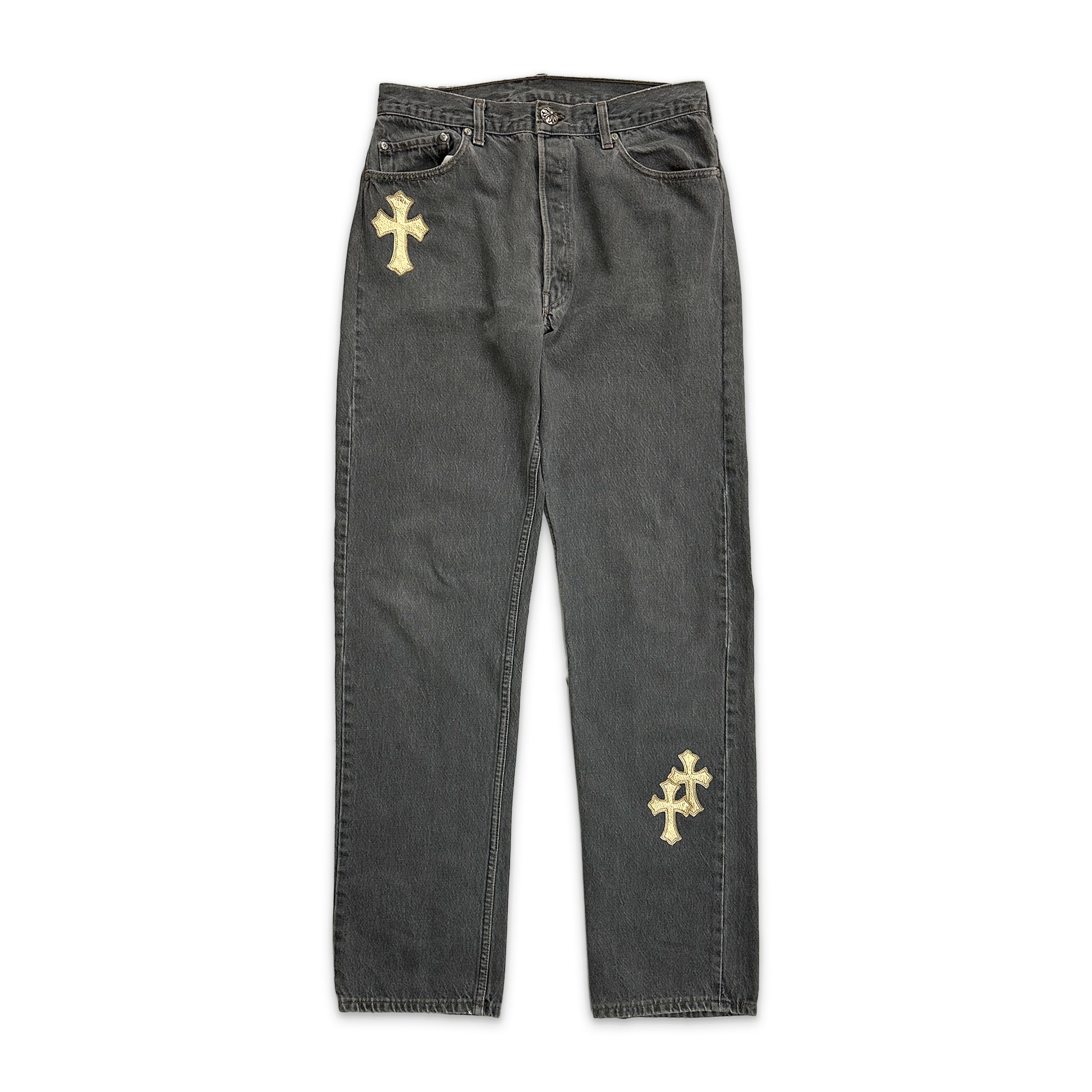 Chrome Hearts, Levi's Light Grey Denim "Gold Crosses"