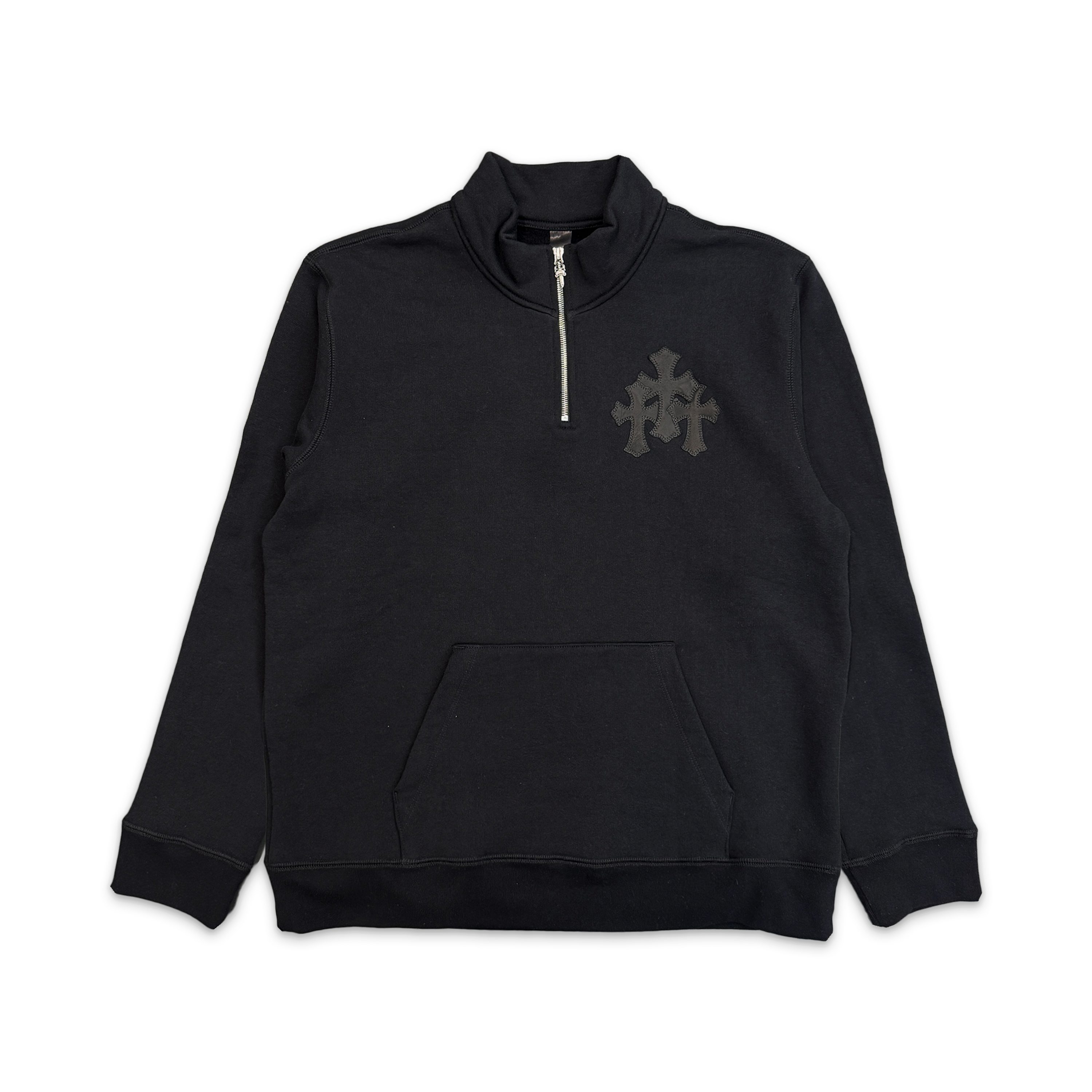 Paper Jam Cemetery Leather Triple Cross Quarter Zip Sweater "Black"