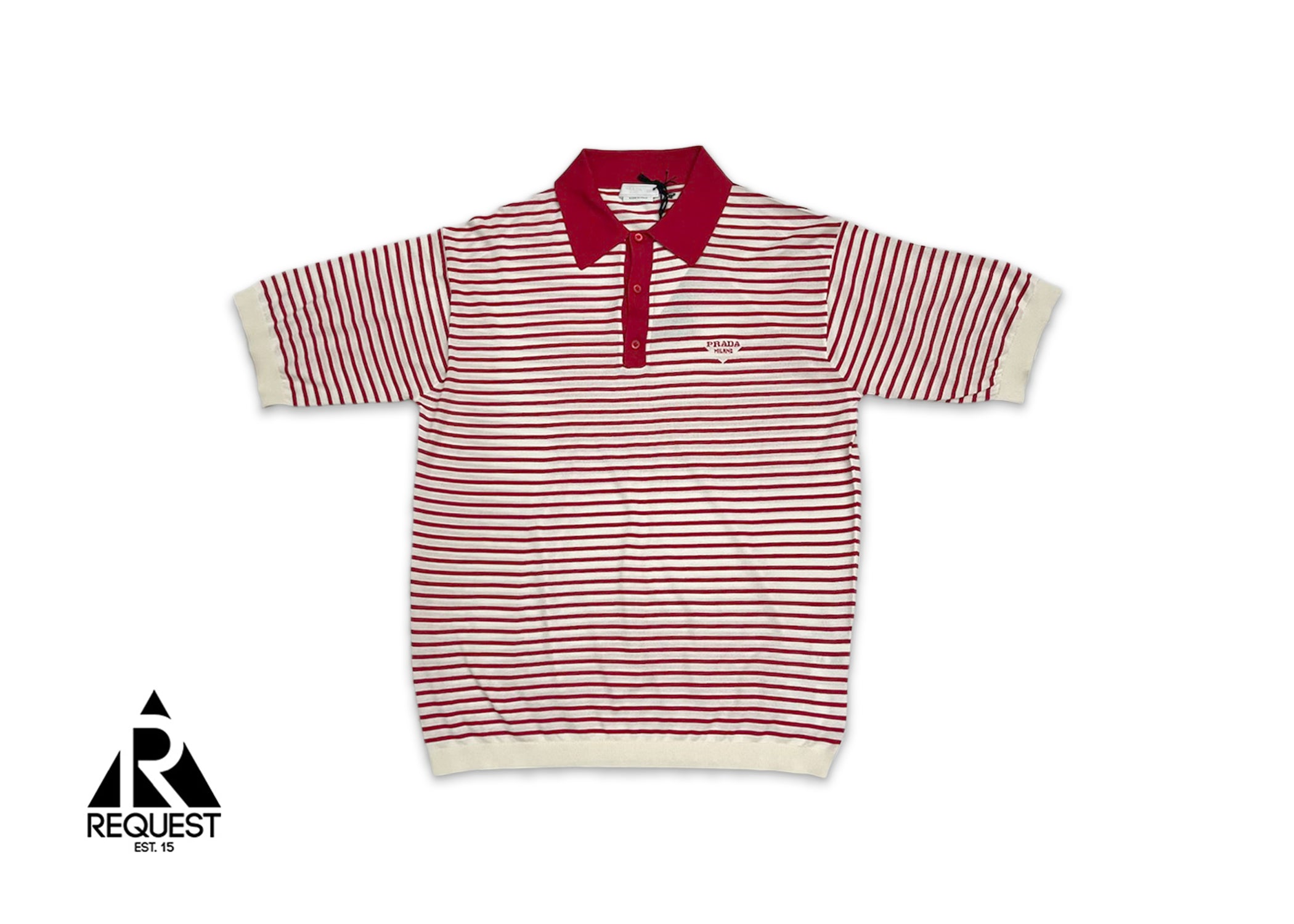 Short Sleeve Striped Polo "White/Red"