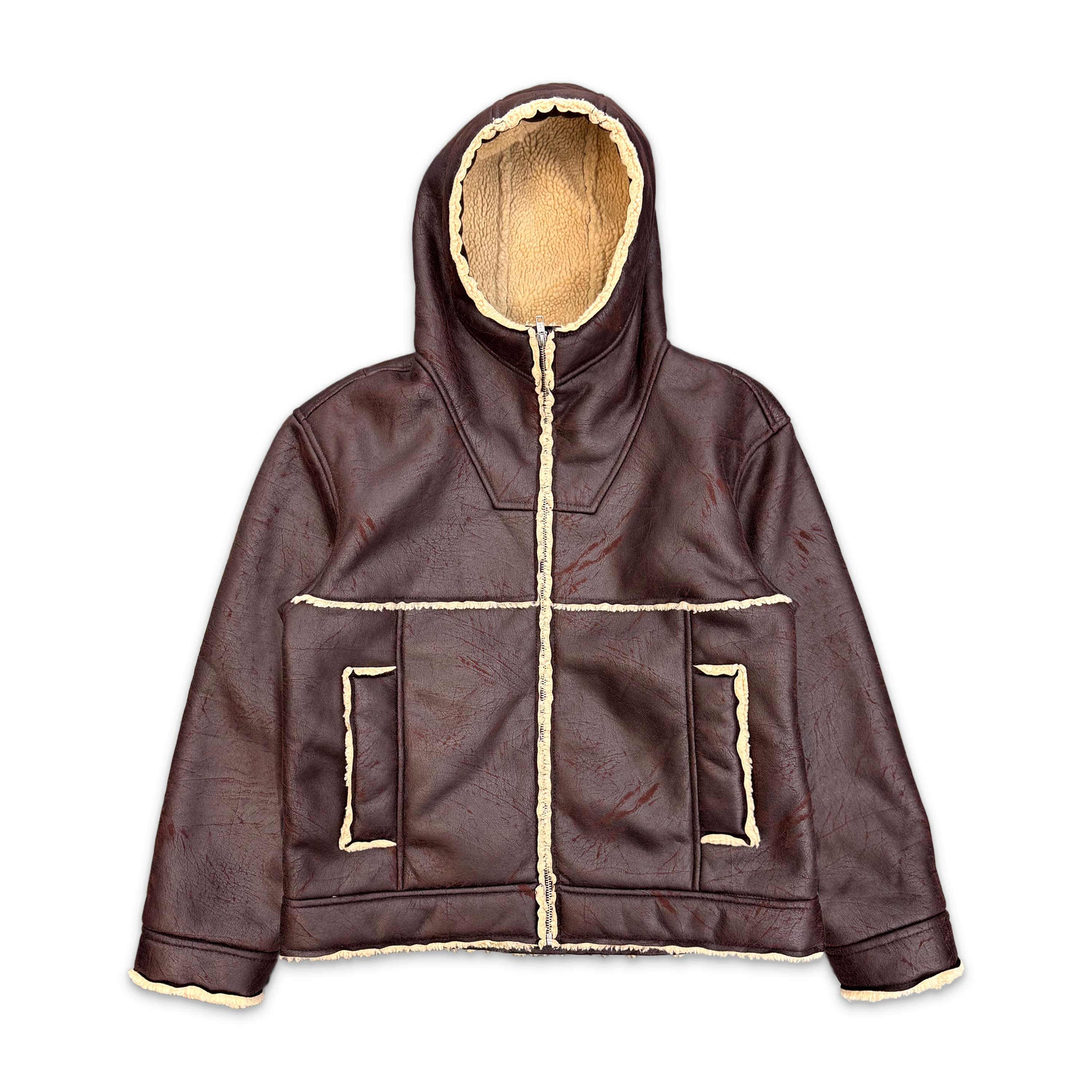 Faux Shearling Hooded Jacket "Brick Red"