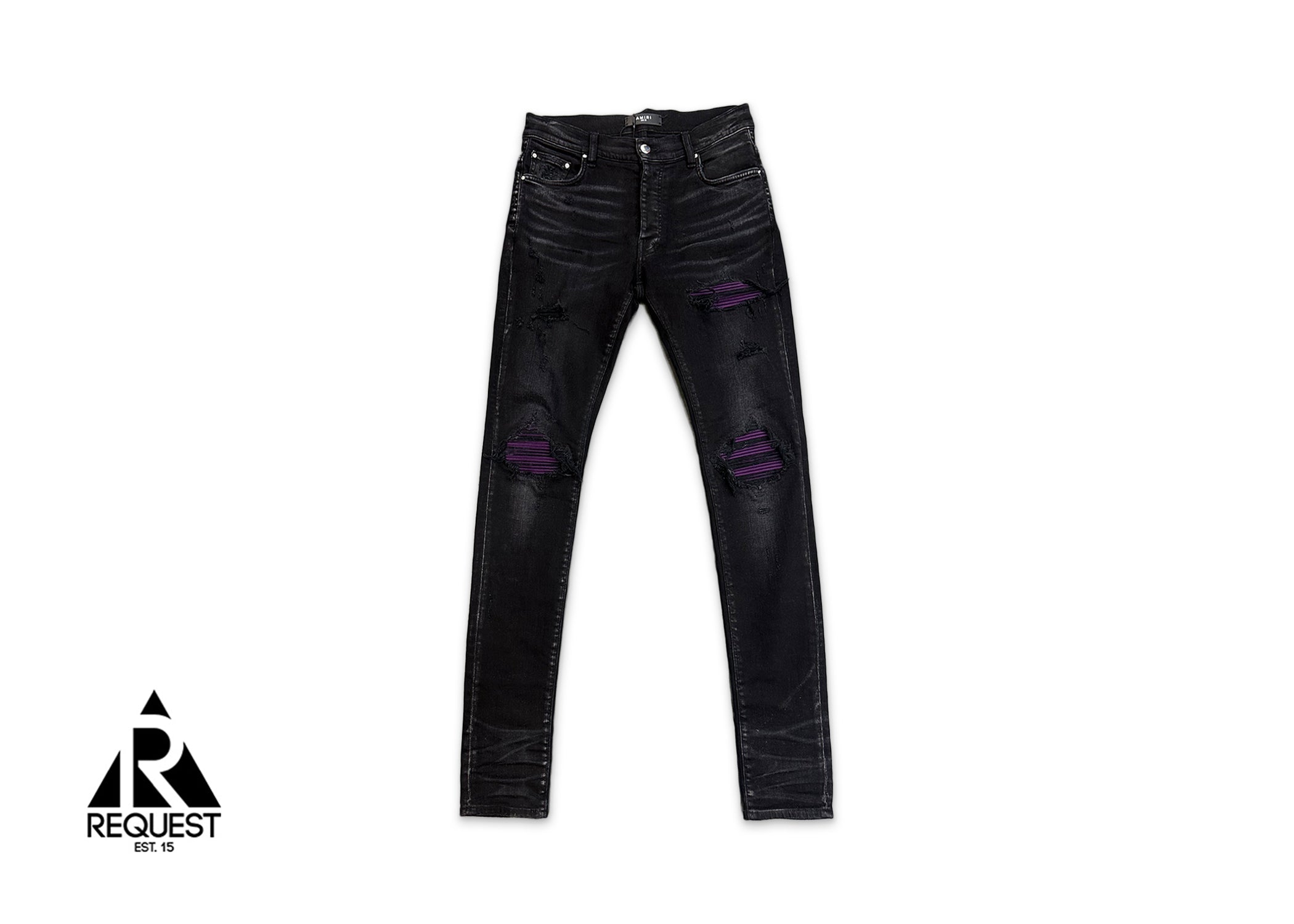 Amiri MX1 Distressed Skinny Jeans "Black/Purple"
