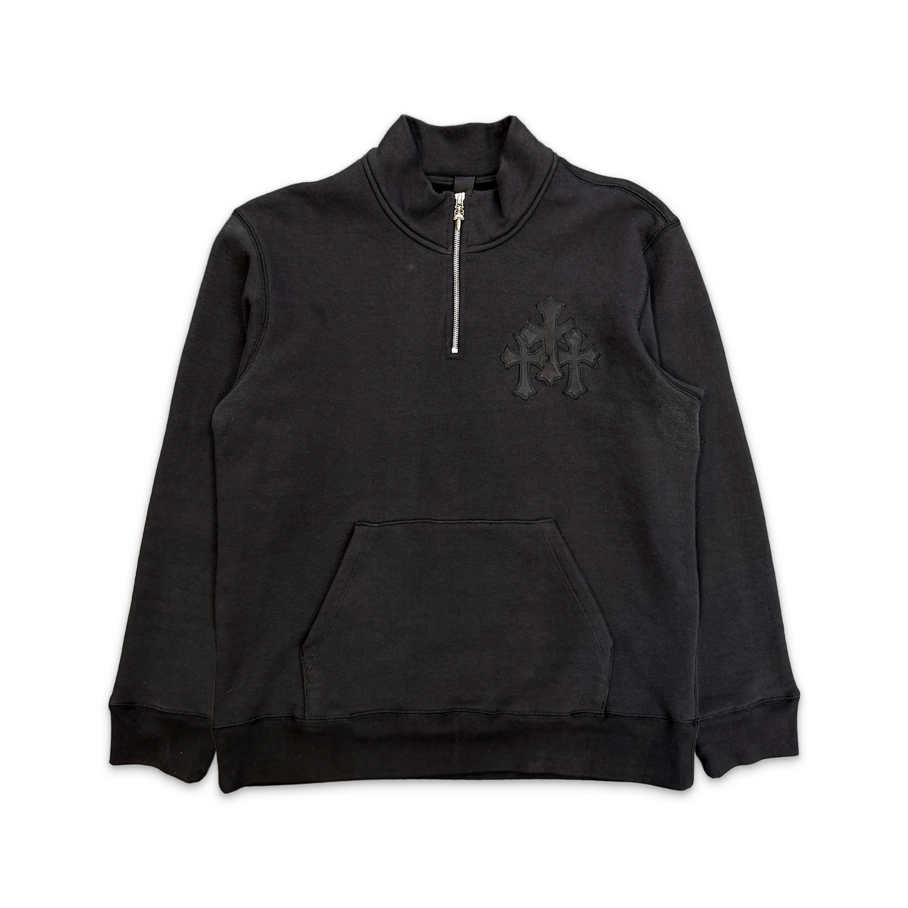 Paper Jam Cemetery Leather Triple Cross Quarter Zip Sweater "Faded Black"