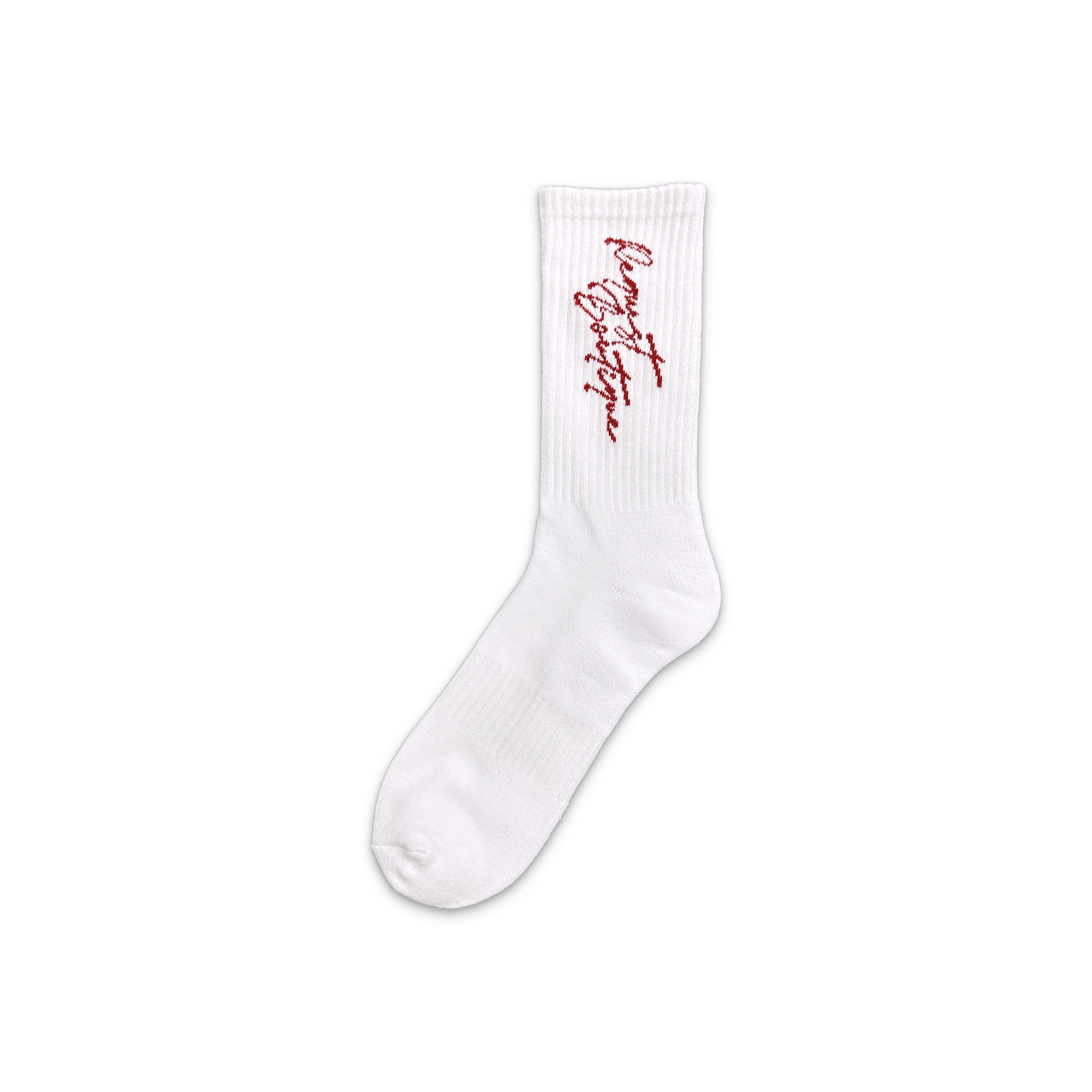 Request, Request Vertical Script Socks "White & Red"