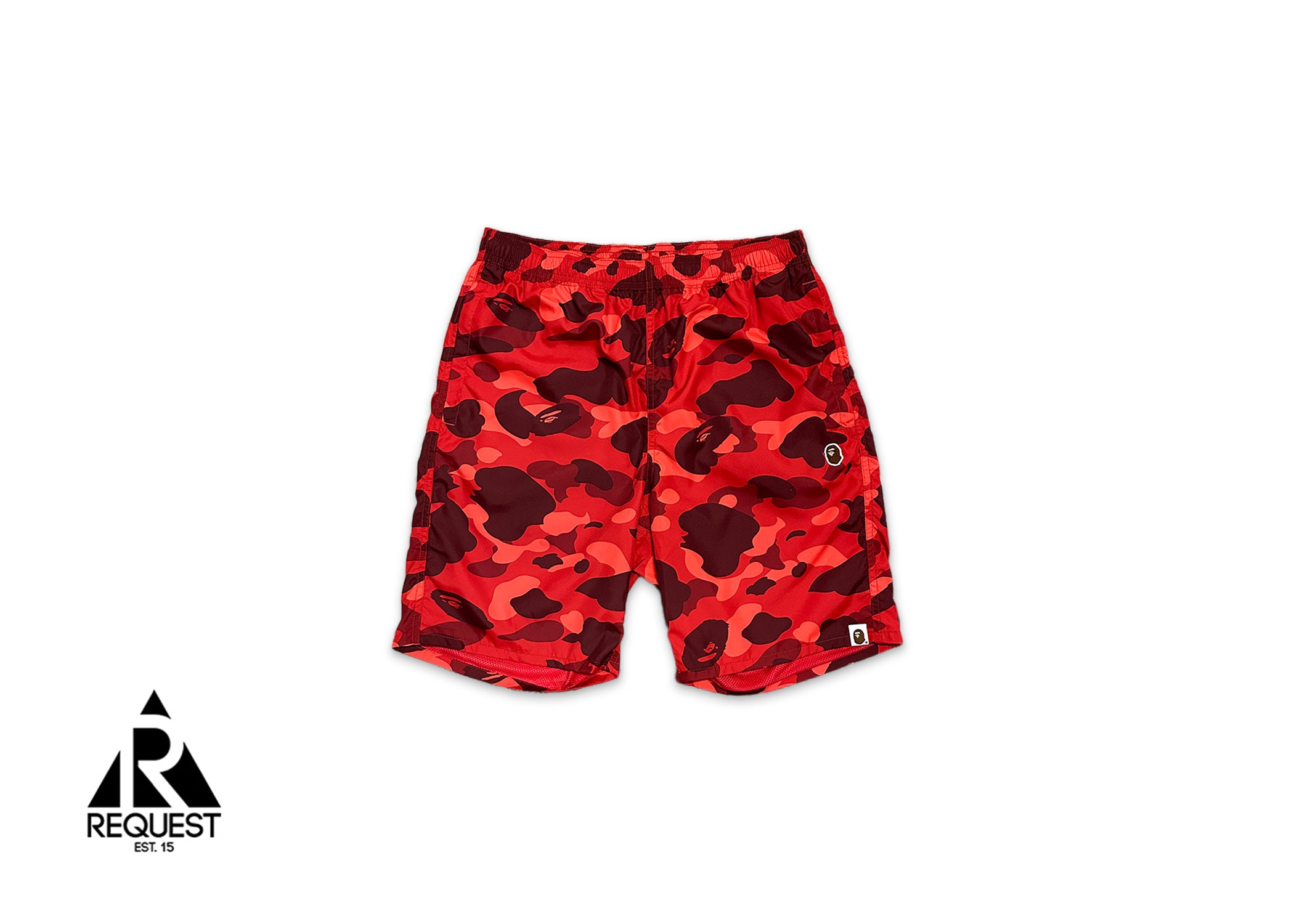 One Point Ape Head Color Camo Beach Shorts “Red”