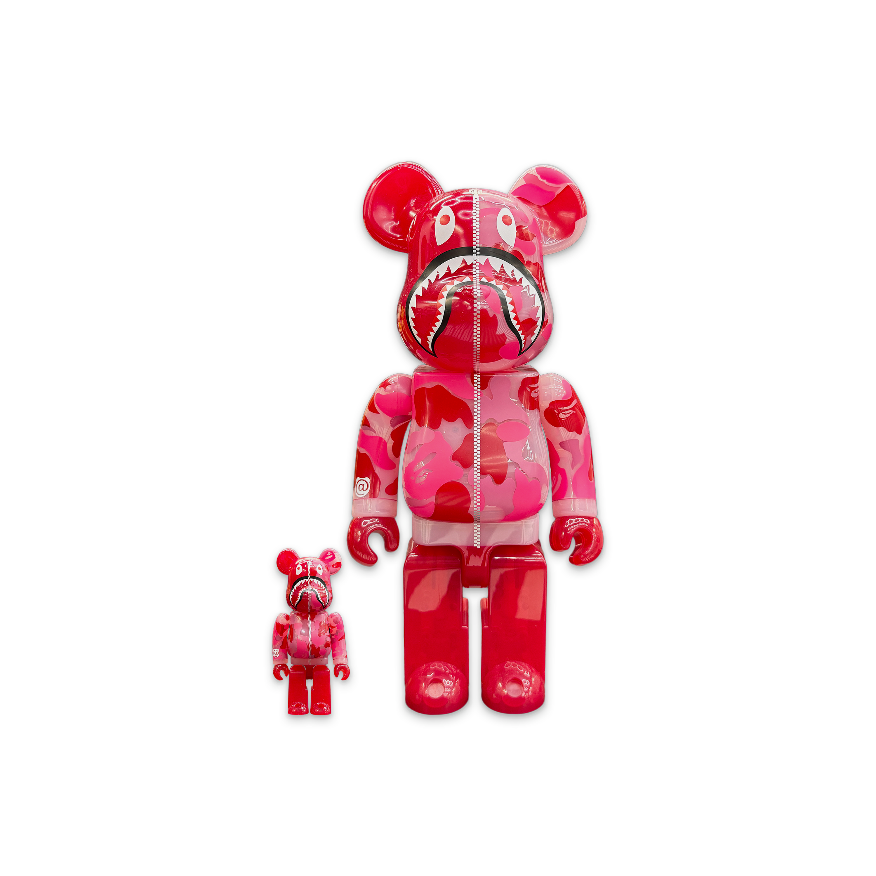 Bape ABC Camo Shark Bearbrick 400% & 100% "Clear Red"