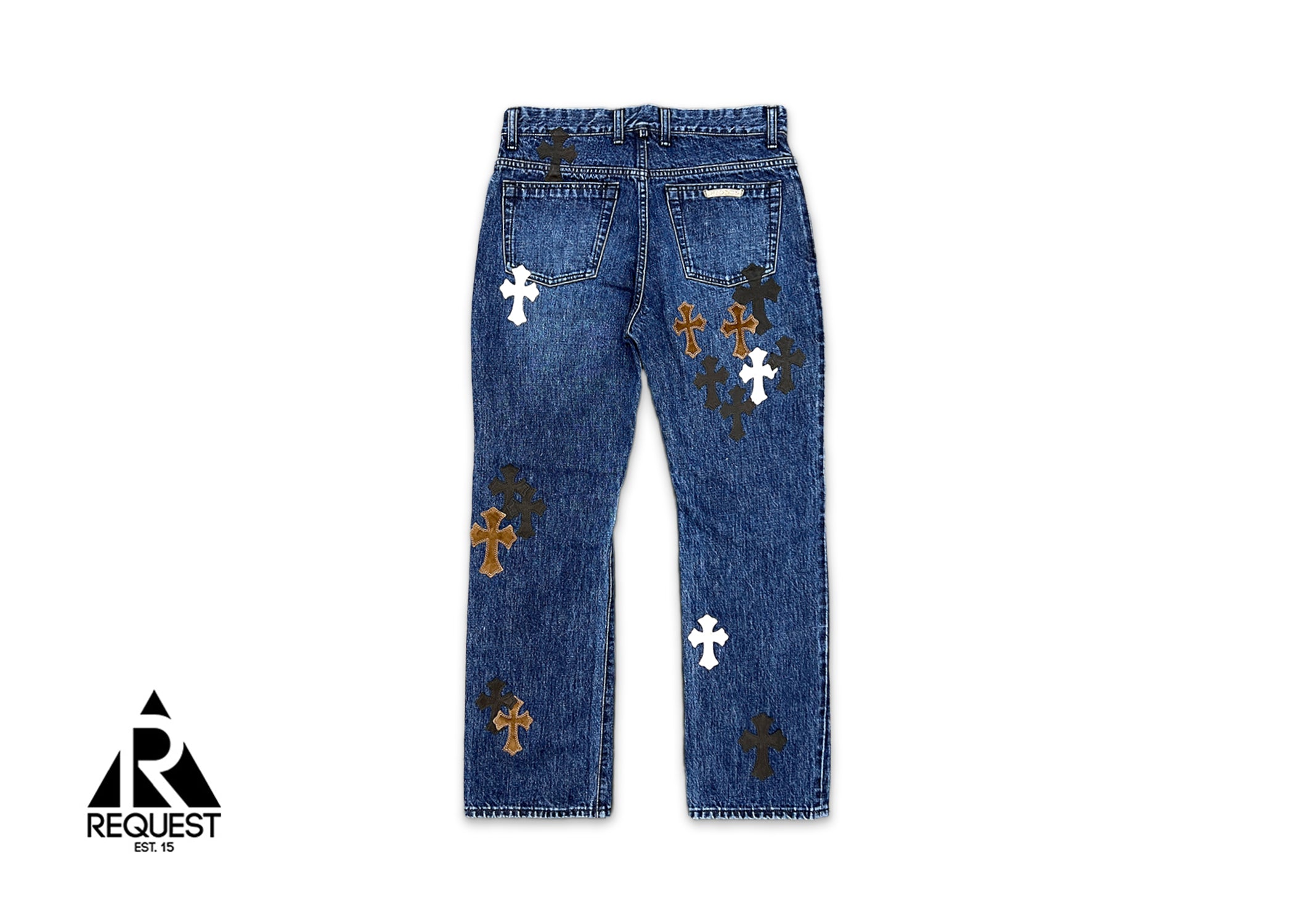 Chrome Hearts, Indigo Fleur Denim "Brown Black & White Crosses"