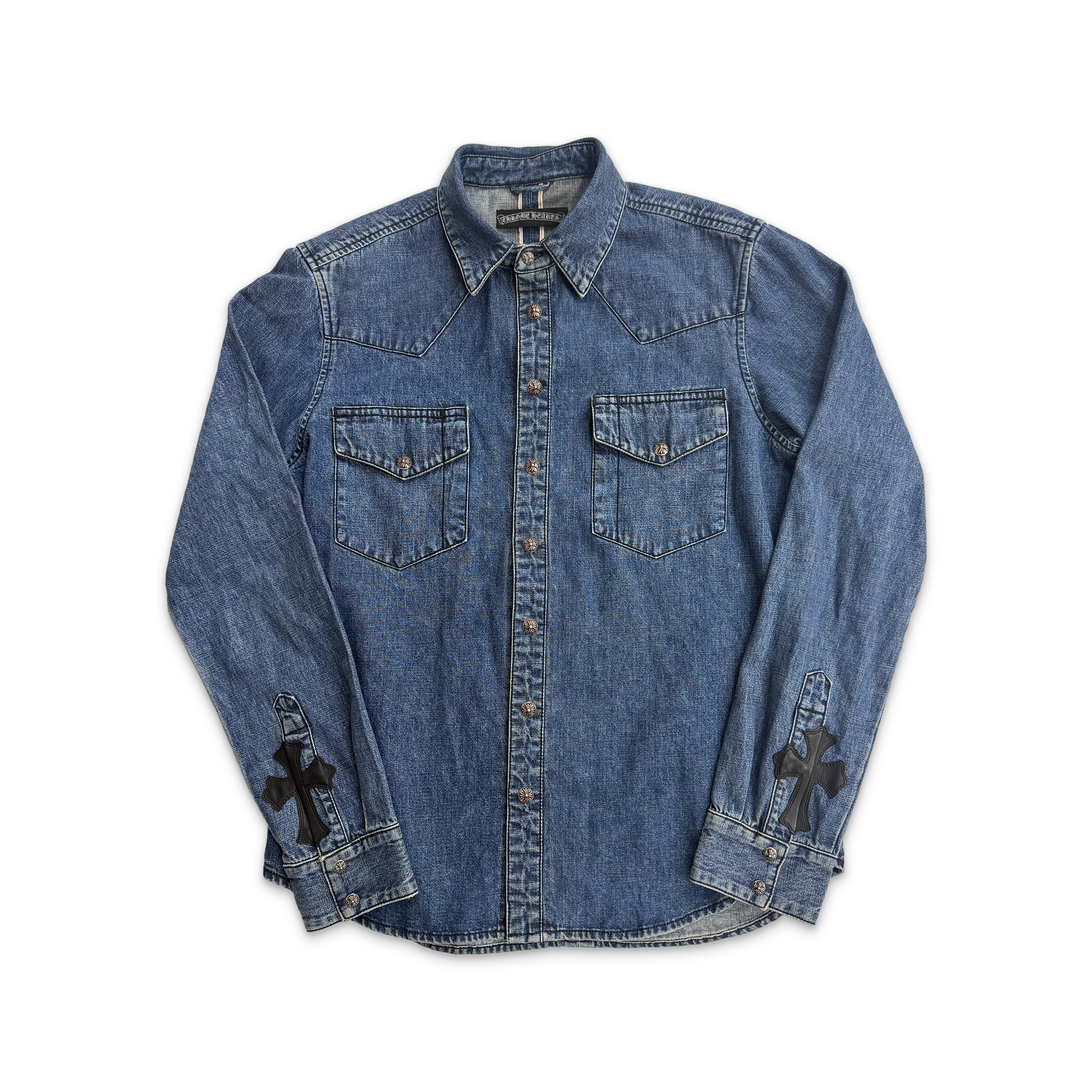 Denim Shirt w/ Black Crosses "Blue"