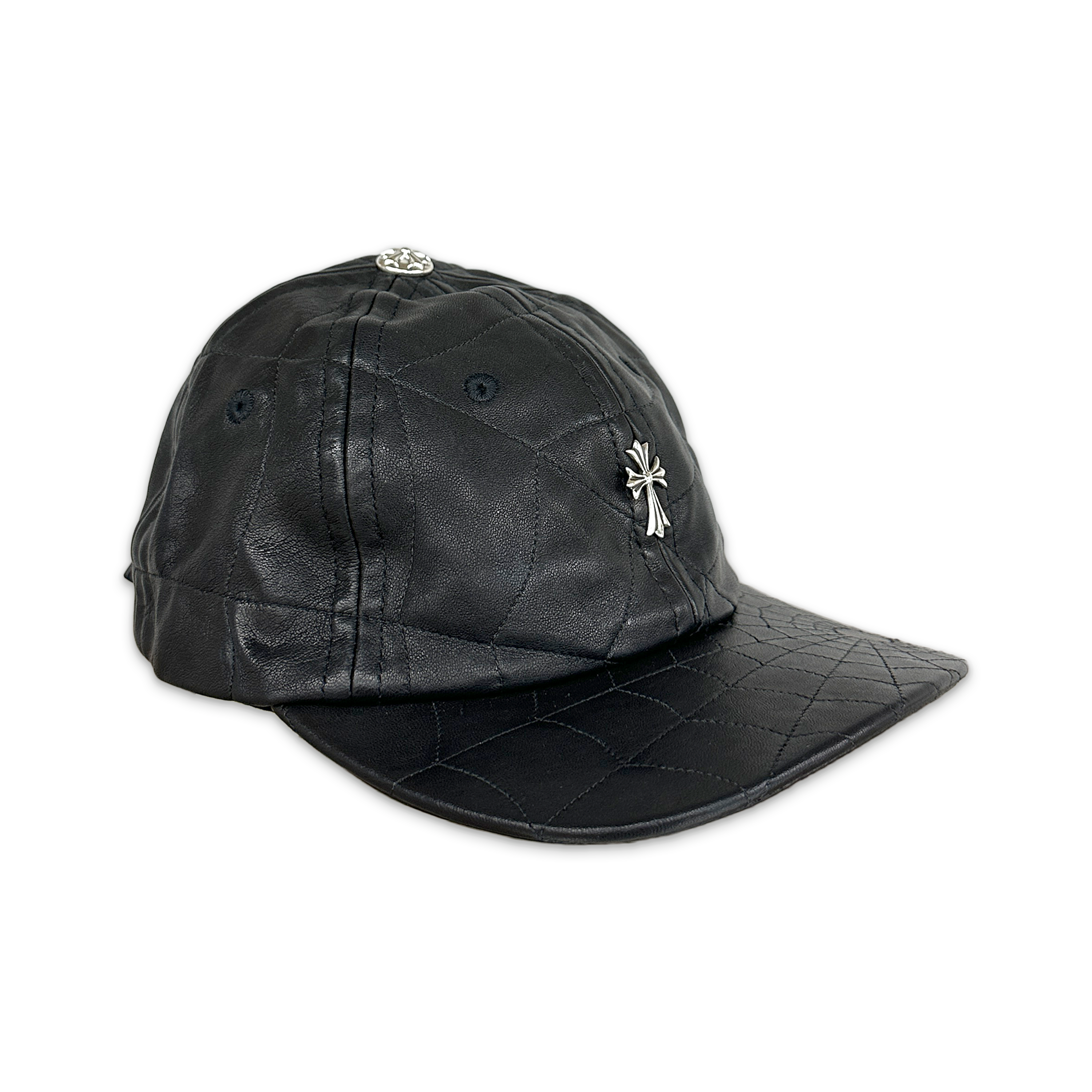 Web Stitched Lambskin Leather  Hat "Black"