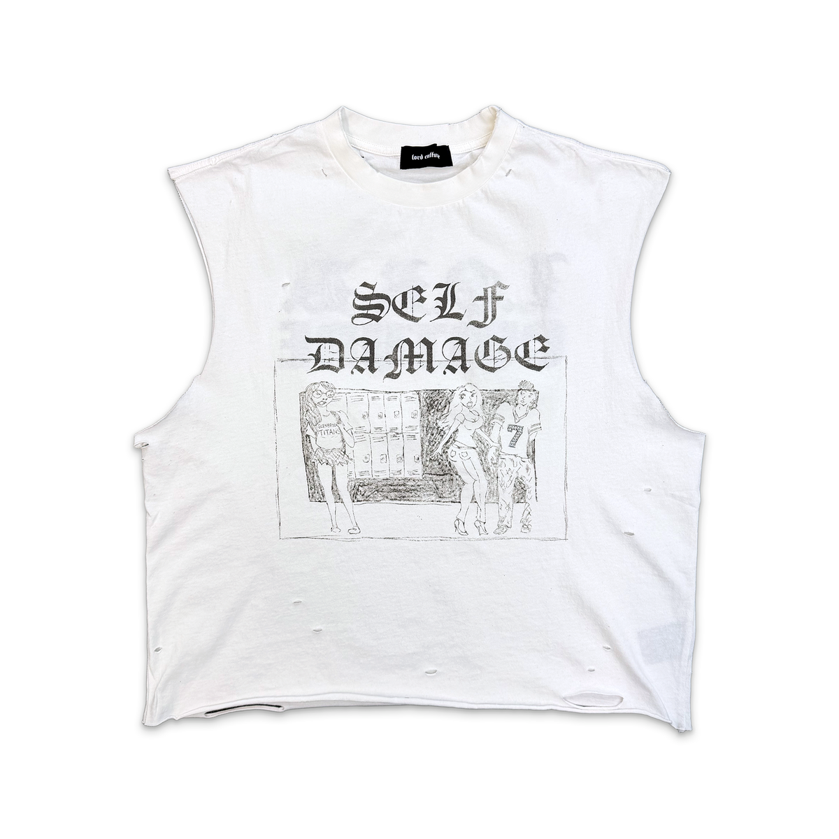 Self Damage Cutoff Tee "White"