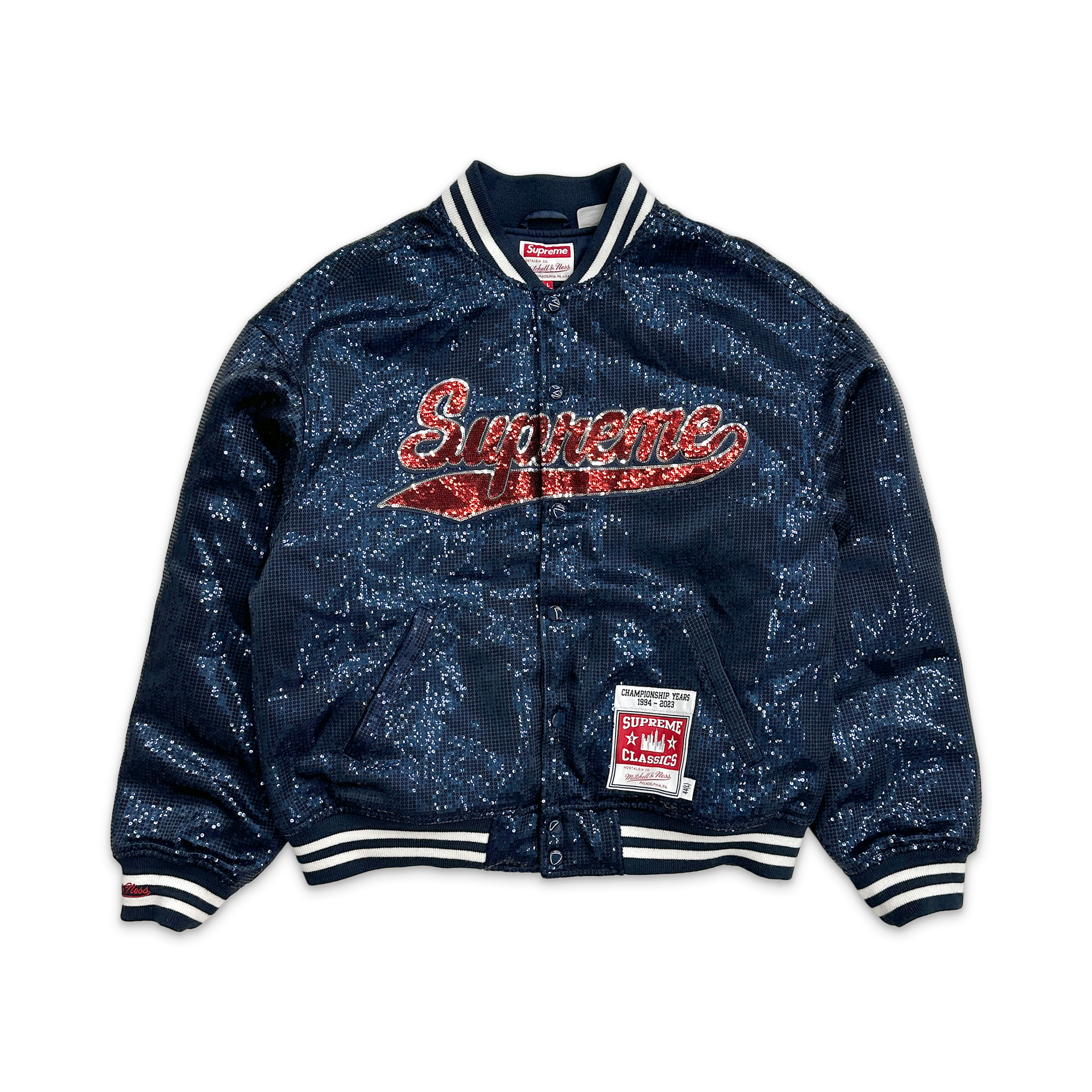 ジャケット・アウター Mitchell Ness Sequin Logo Varsity Jacket Supreme®/Mitchell & Ness® Sequin Logo Varsity Jacket LARGE