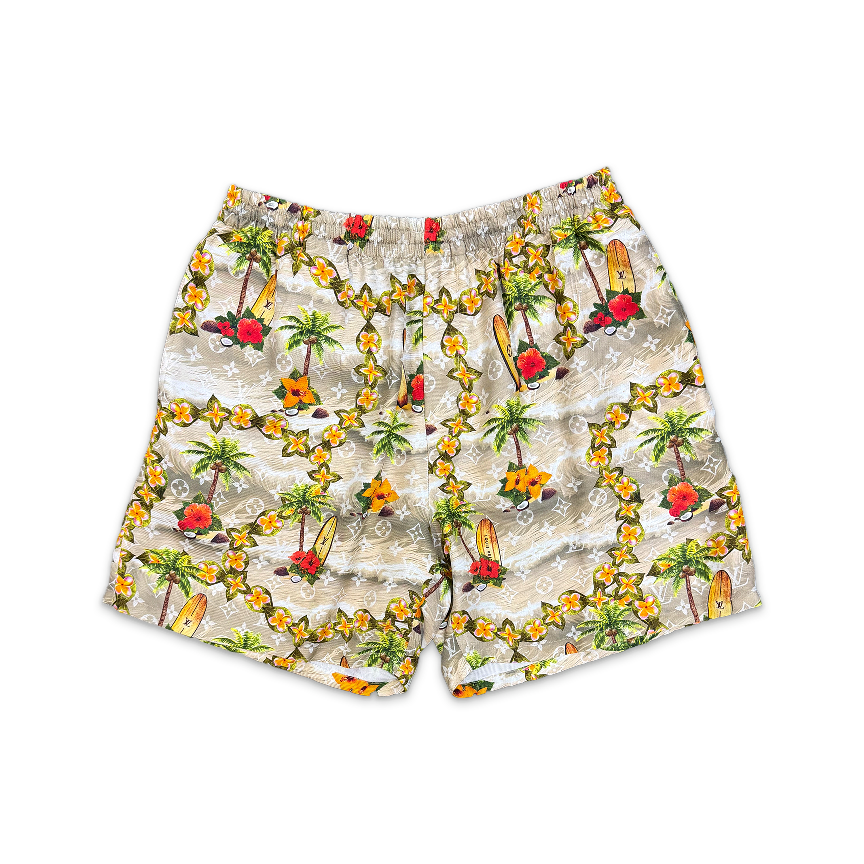 Louis Vuitton, Silk Beach Monogram Shorts "Beige Green"