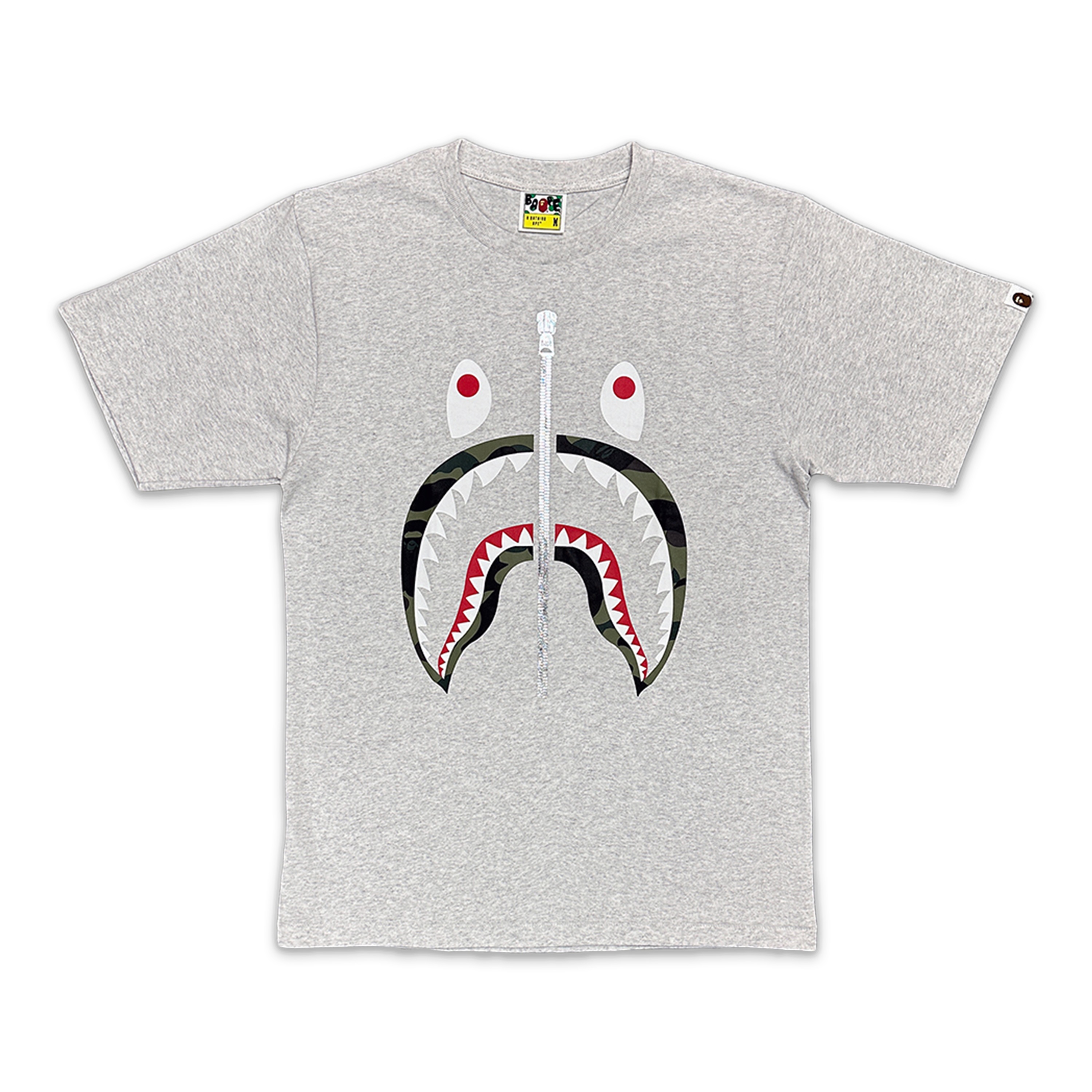 A Bathing Ape (BAPE), Green 1st Camo Zip Shark Tee "Grey"