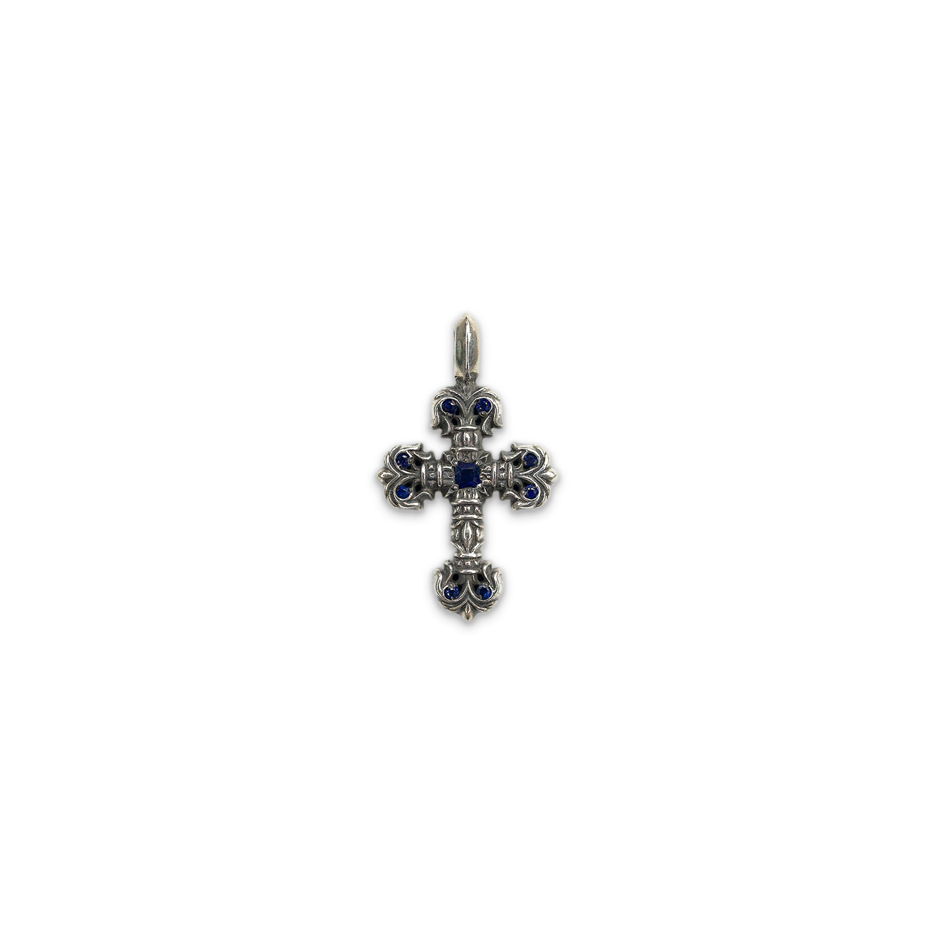 Tiny Filigree Cross Pendent "Sapphire & .925 SIilver"