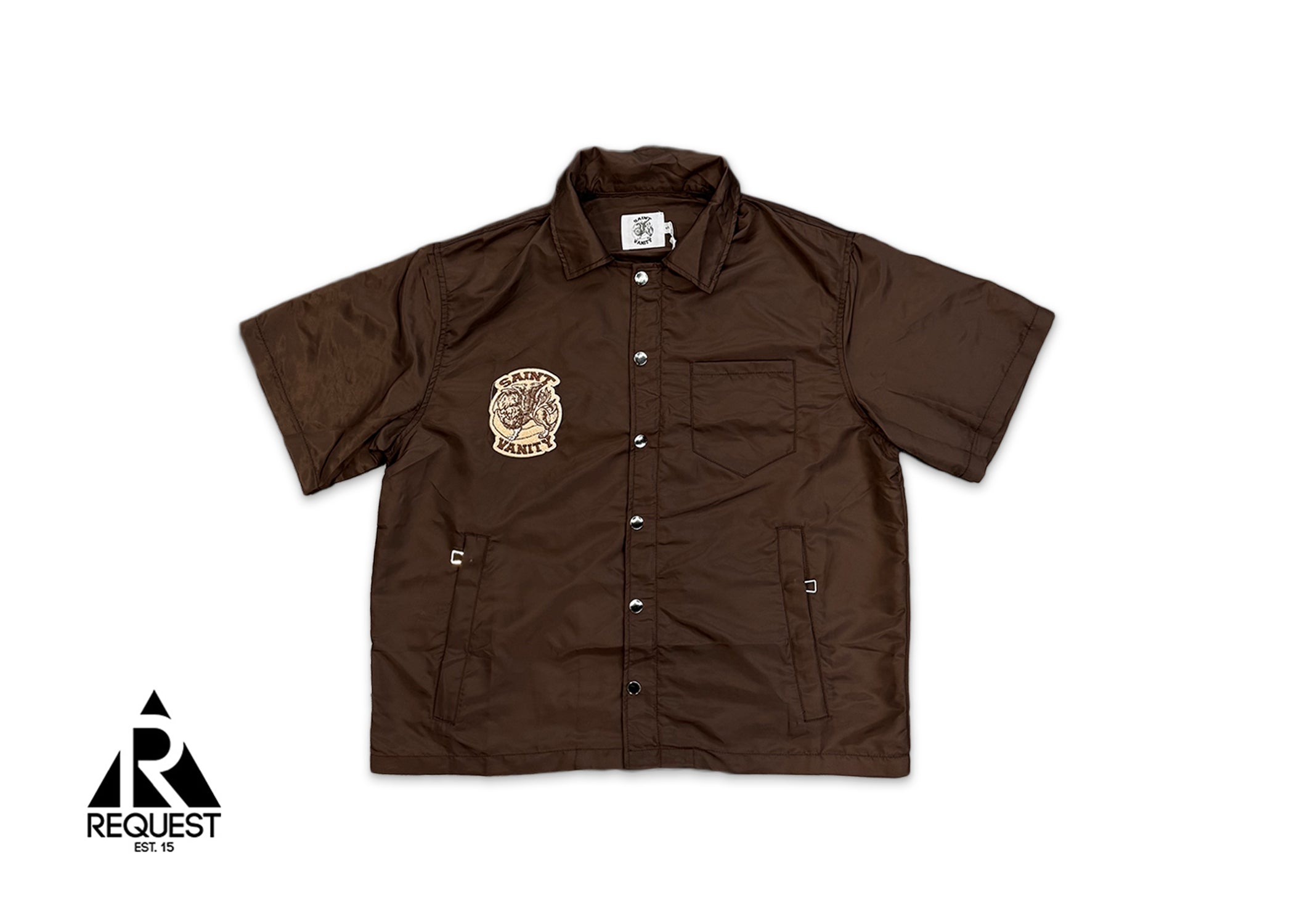 Nylon Button Zip Up Tee W/ Attachable Hood "Brown"