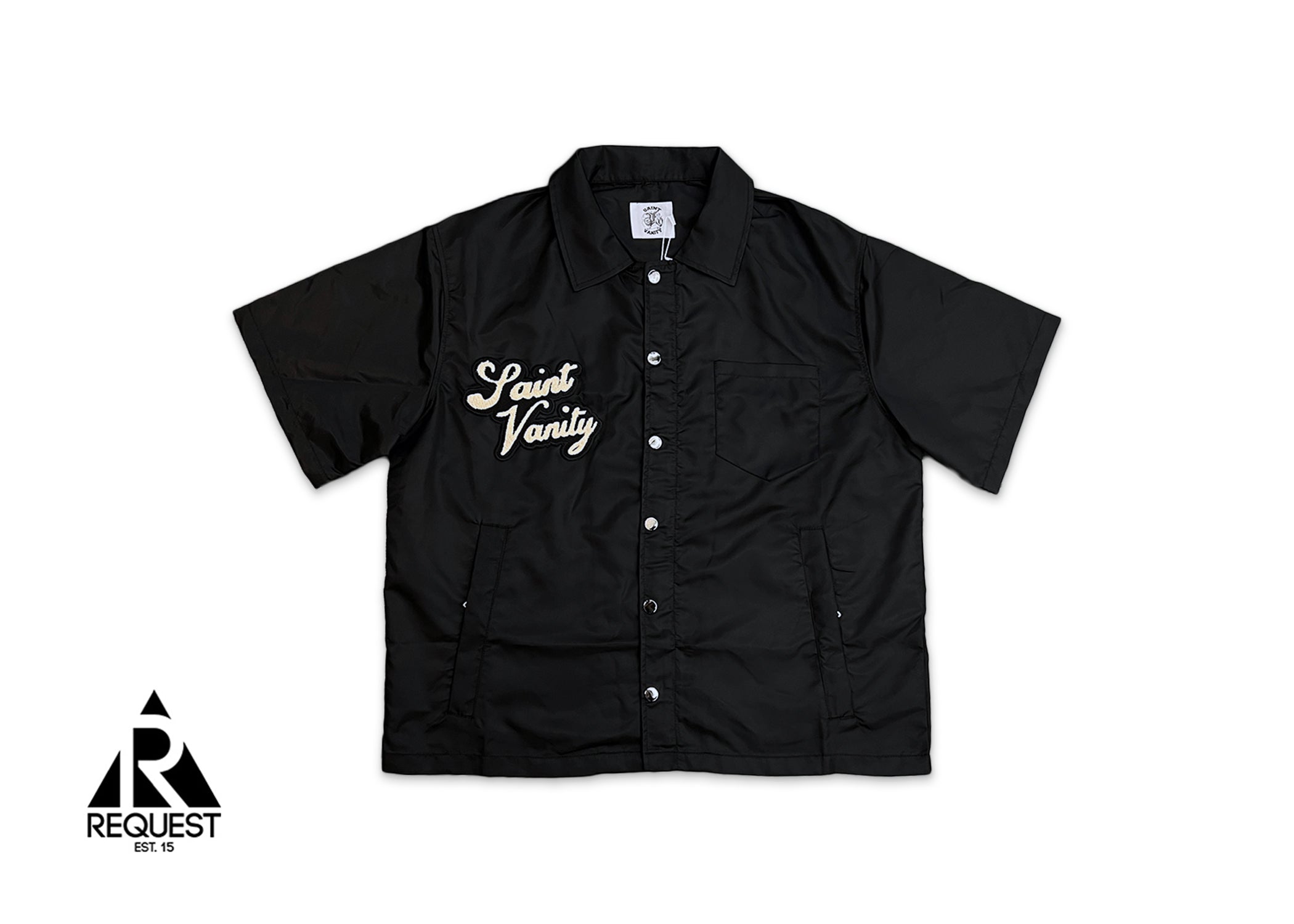 Nylon Button Zip Up Tee "Black"