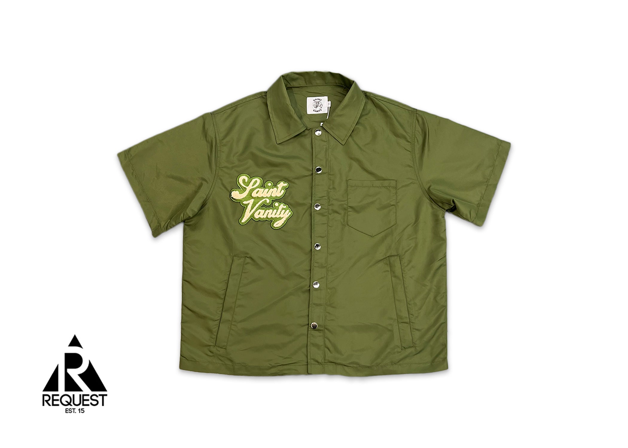 Nylon Button Zip Up Tee "Olive"