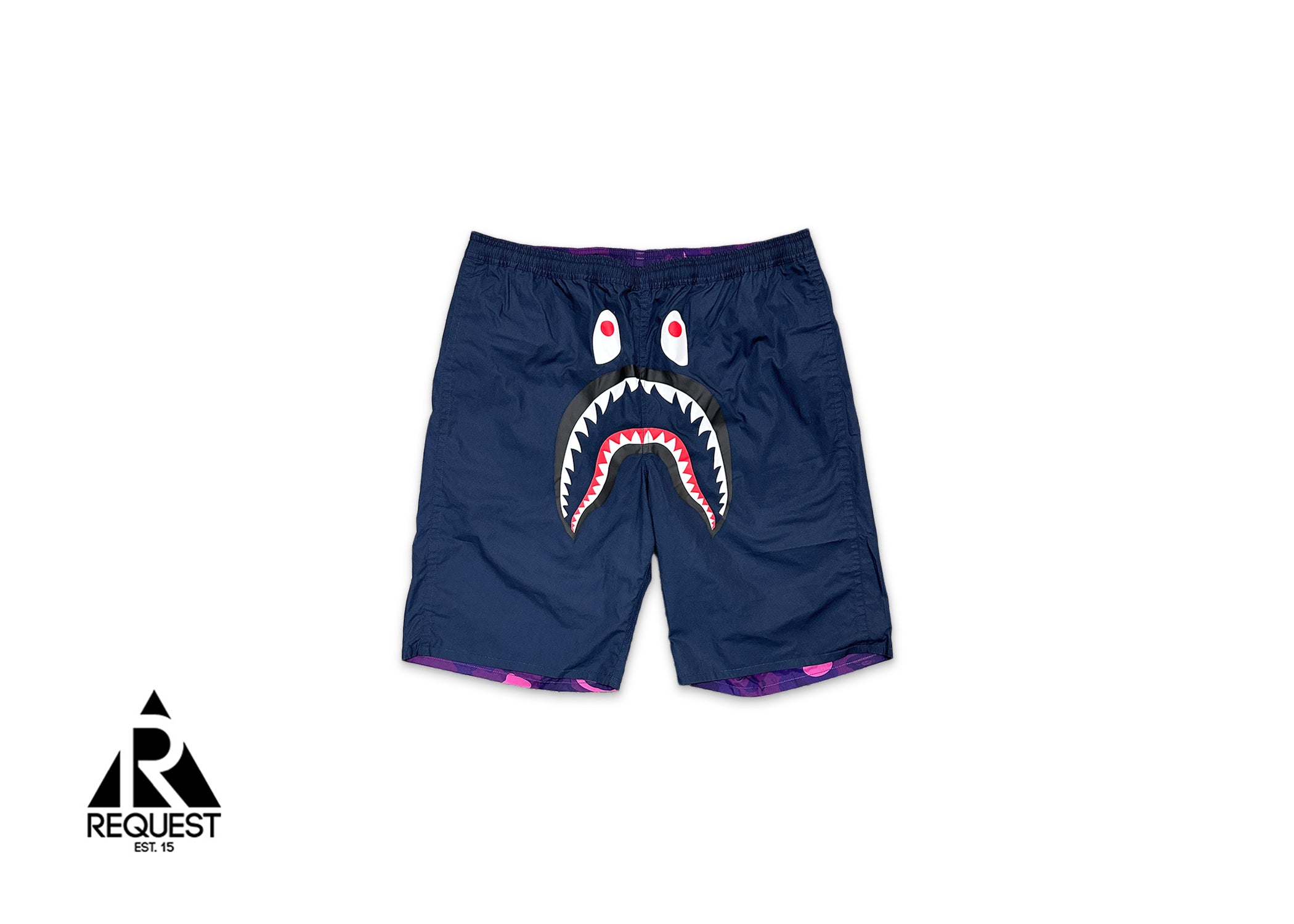 Reversible Color Camo Shark Head Shorts “Purple/Navy"