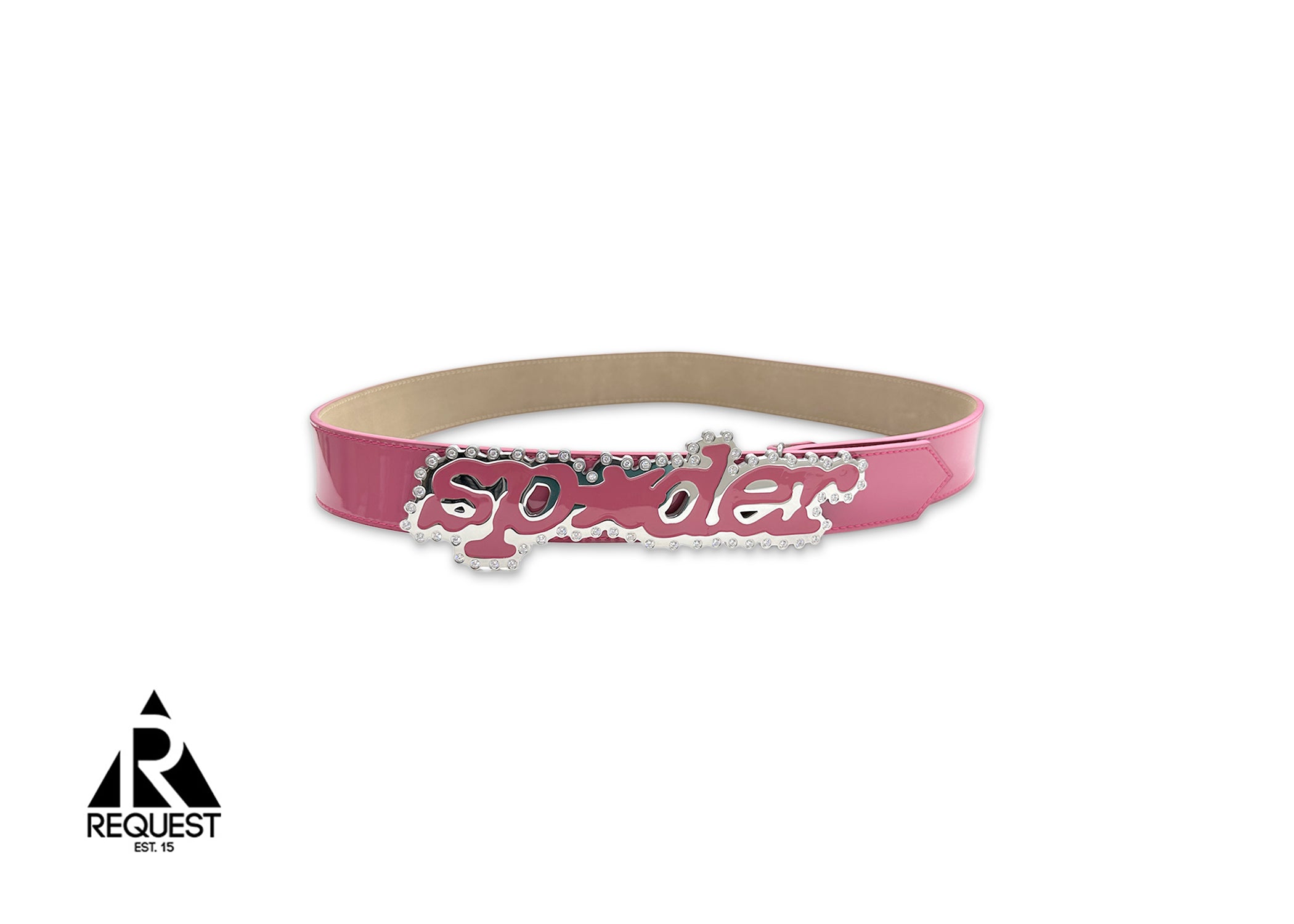 Sp5der, Patent Leather Embellished Buckle Belt "Pink"
