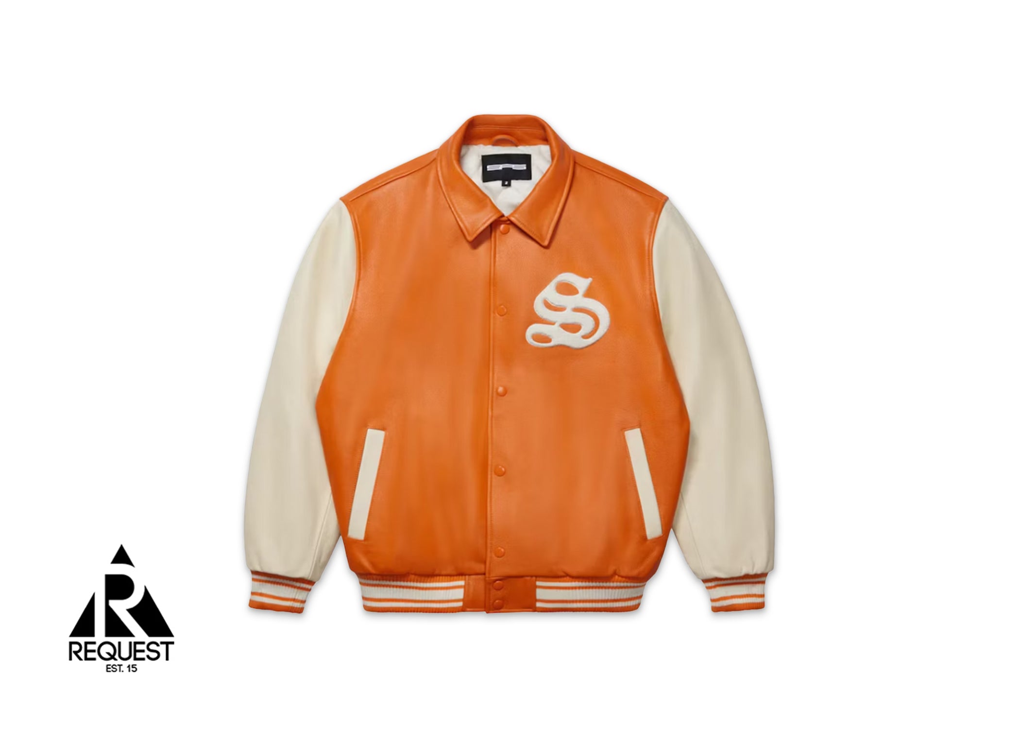 Sp5der Leather Varsity Jacket "Orange"
