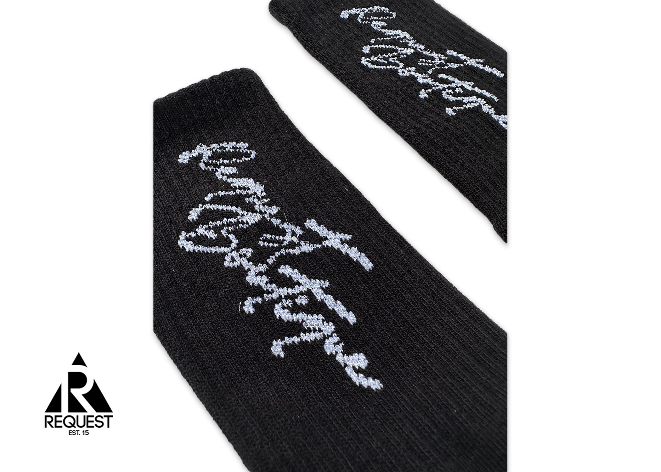 Request Vertical Script Socks "Metallic Silver"