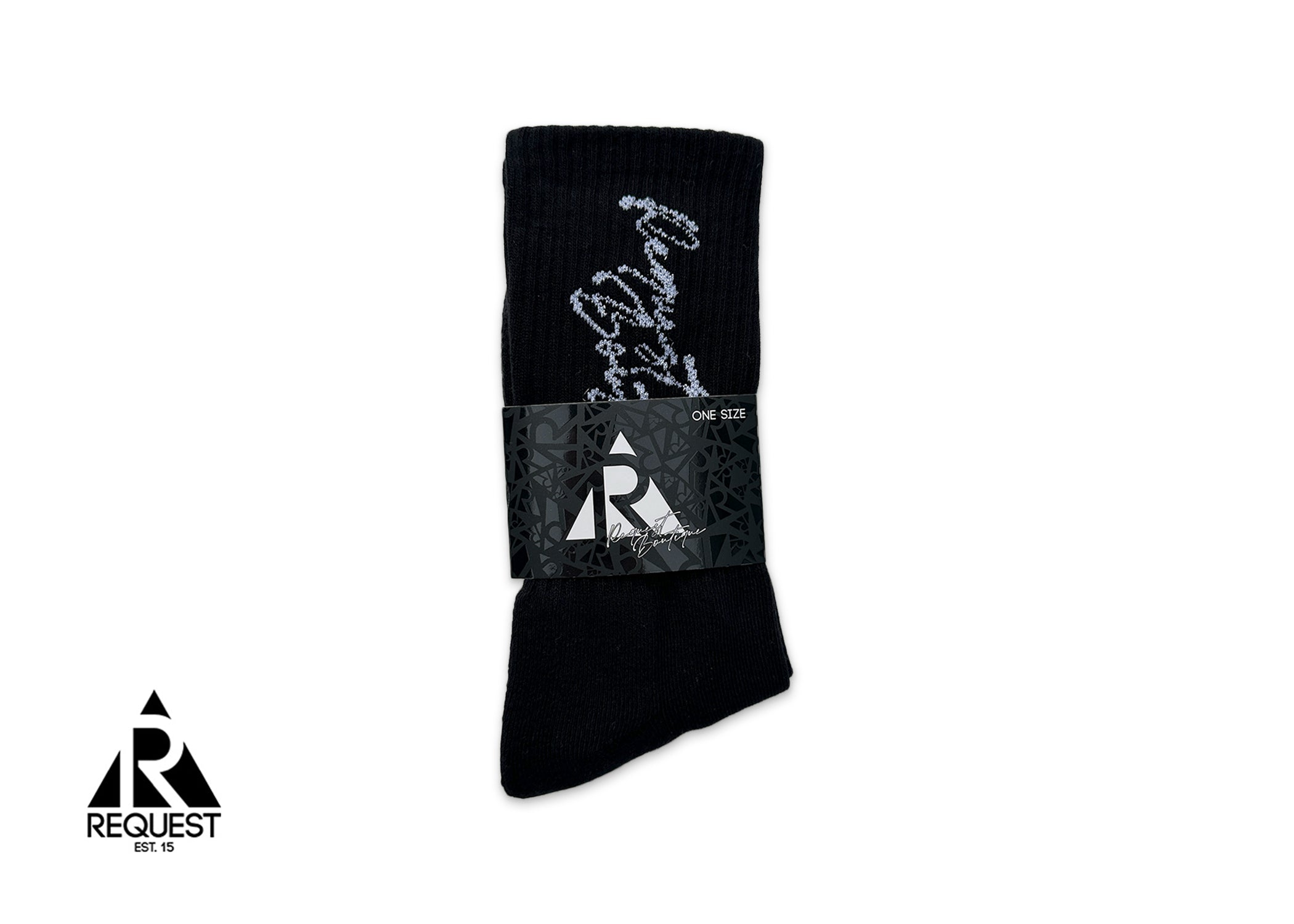 Request Vertical Script Socks "Metallic Silver"