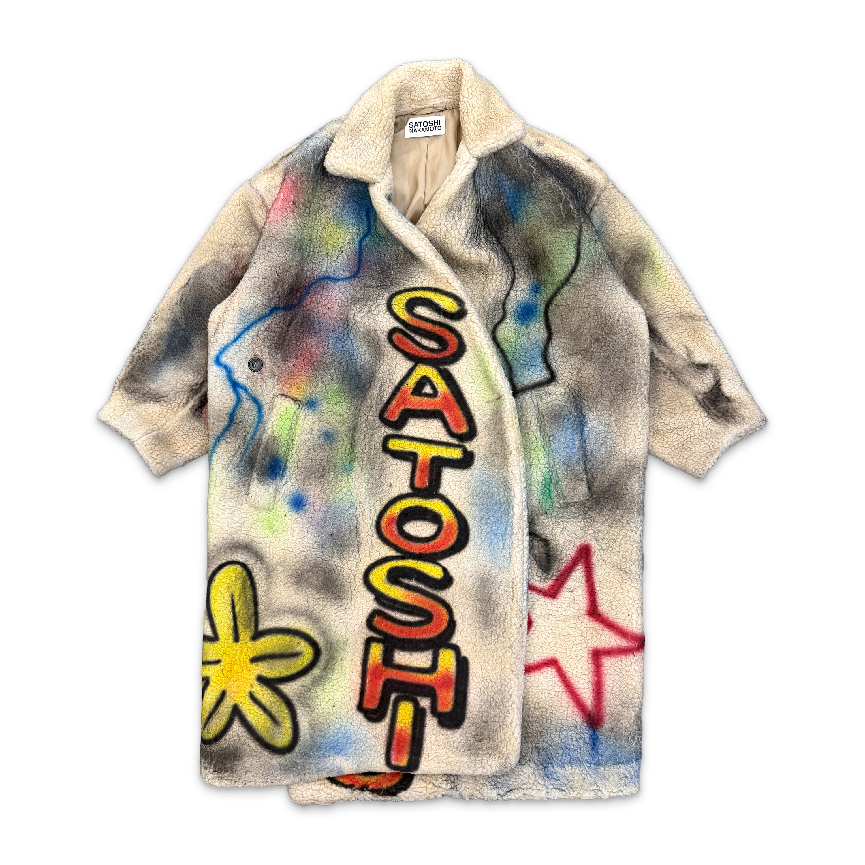 Airbrushed Sherpa Trench Coat "Multicolor"