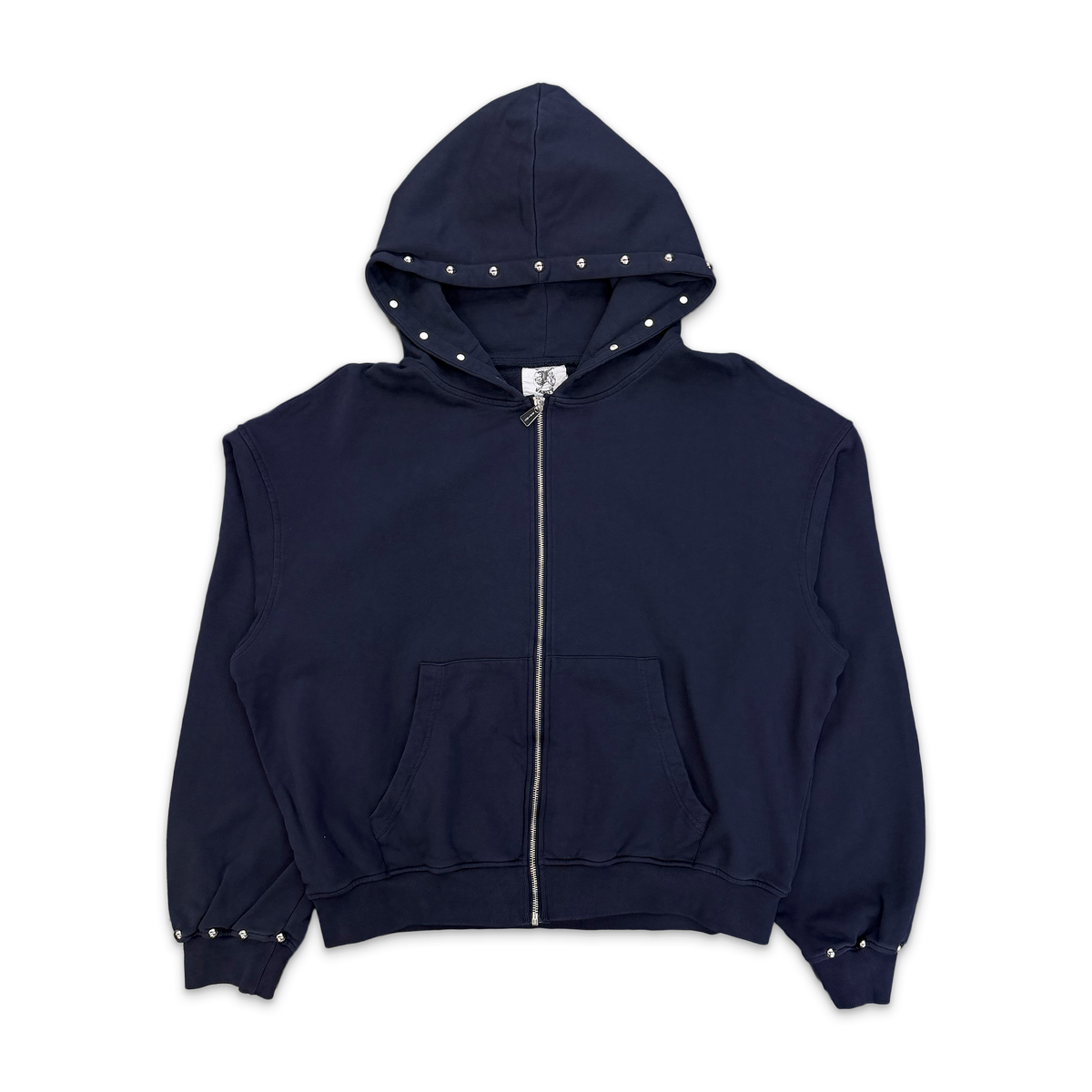 Studded Zip Up Hoodie “Navy"