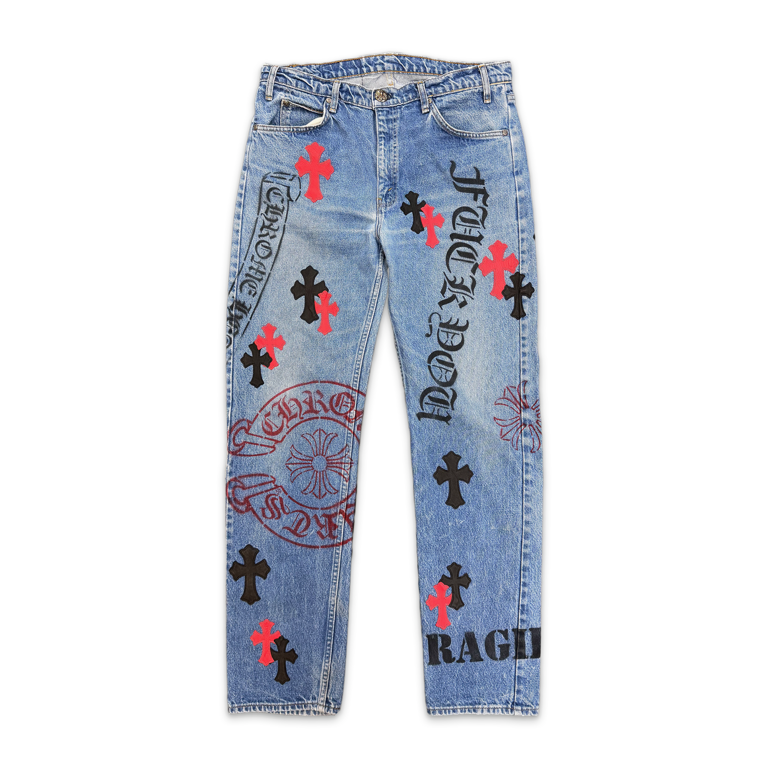 Levi's Light Wash Stencil Denim “Black & Red Crosses"