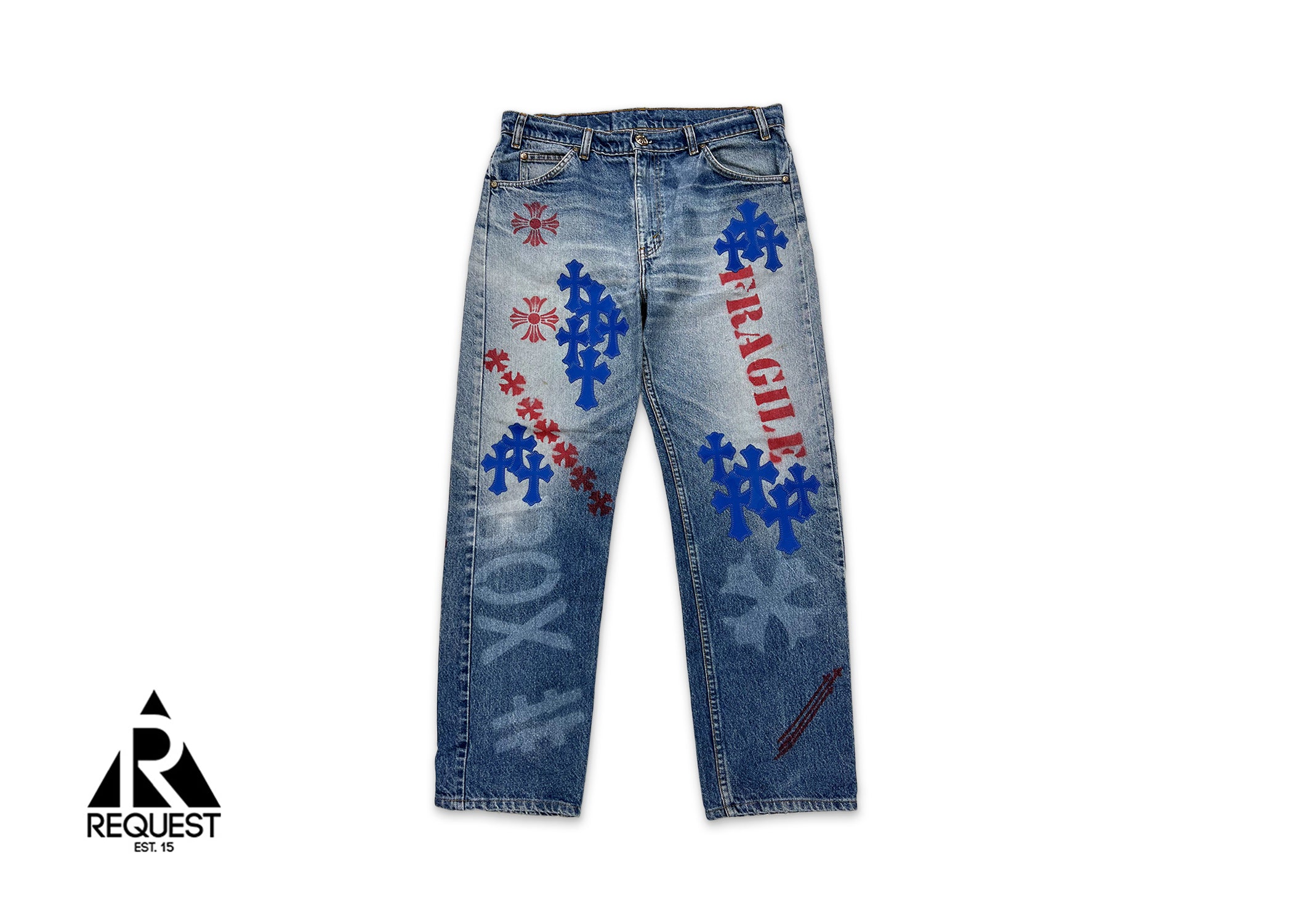 Chrome Hearts, Levi's Medium Blue Stencil Denim "Blue Crosses"