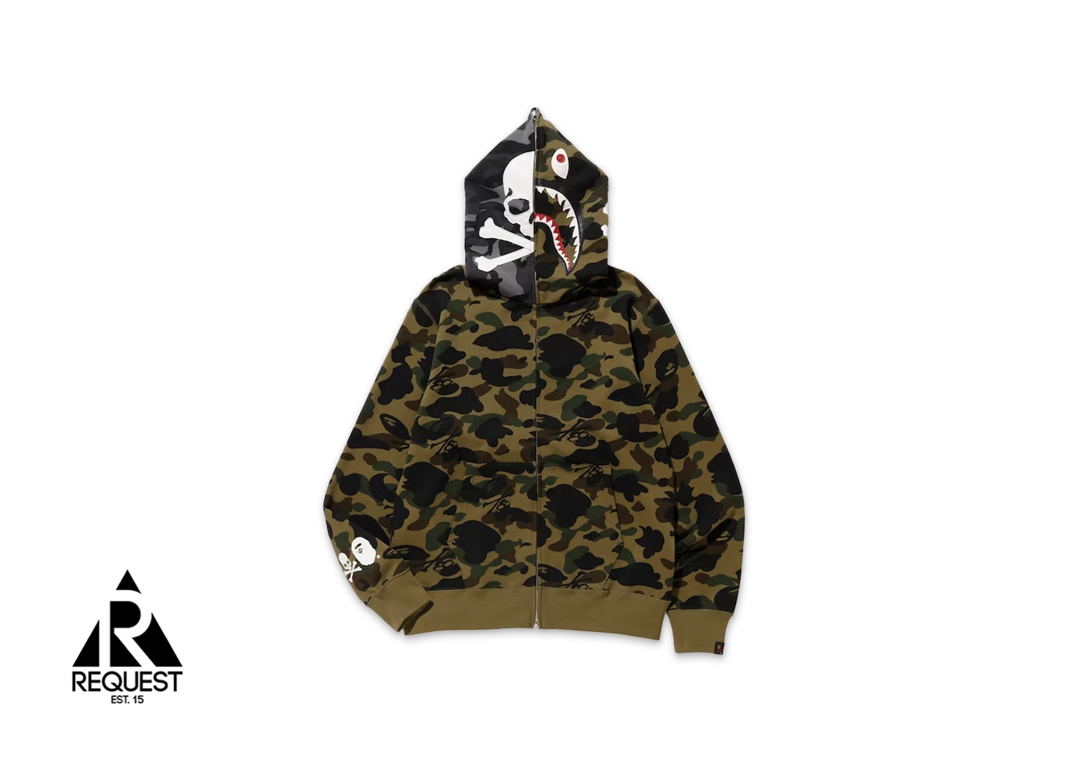 A Bathing Ape Vs Mastermind Half Skull Half Shark MMB Panel Camo Hoodie "Green/Black"