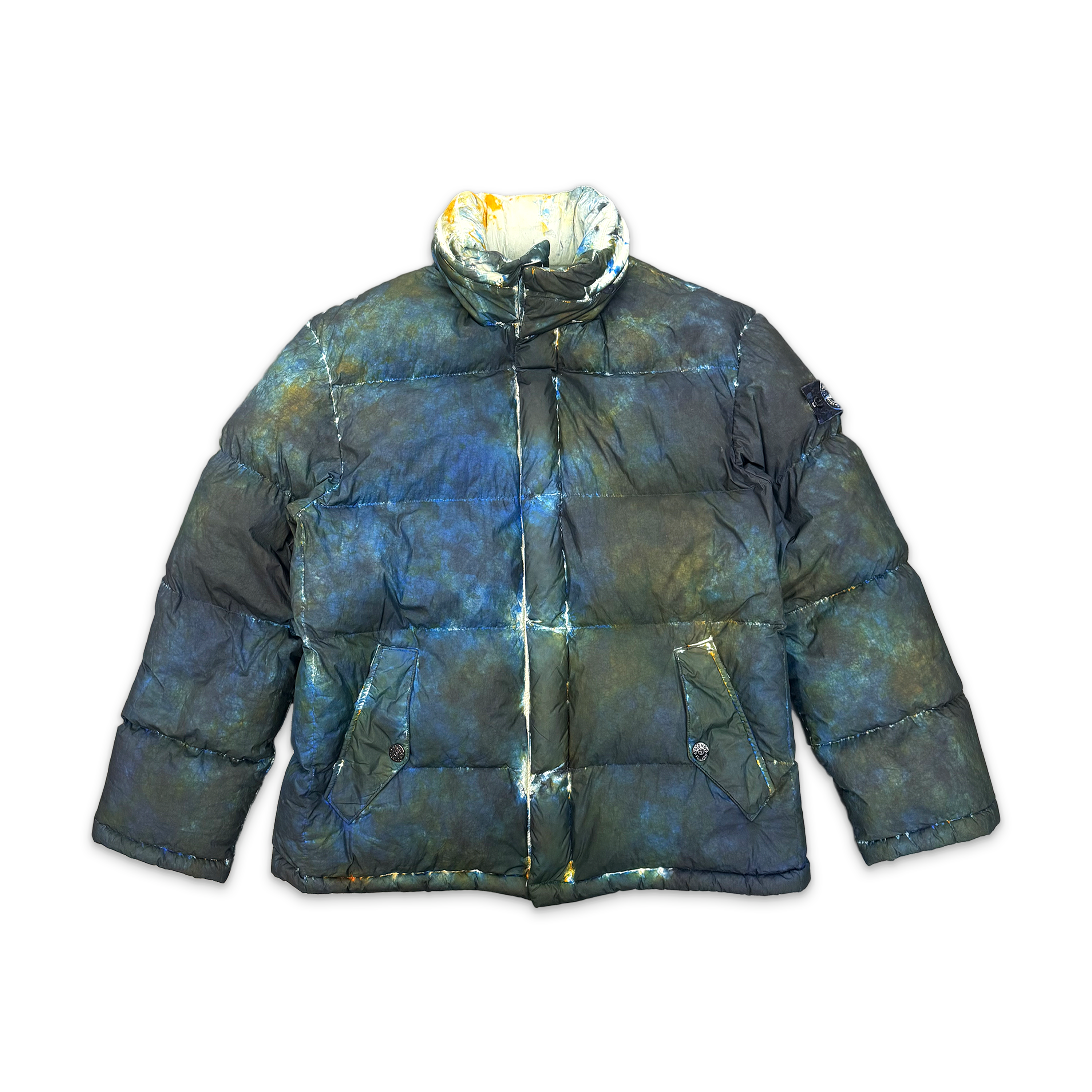 x Stone Island Painted Camo Crinkle Down Jacket "Dark Teal"