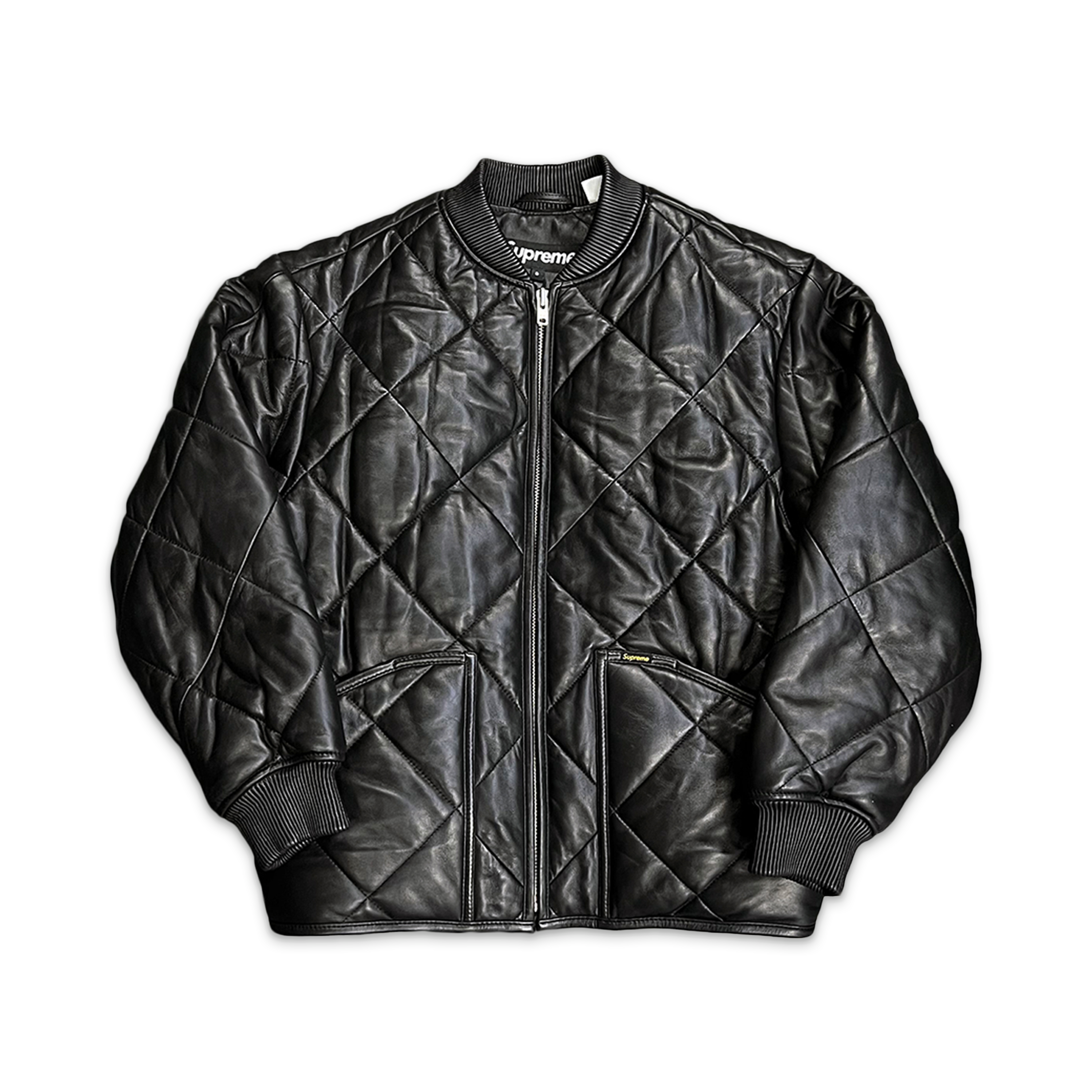 Quilted Leather Work Jacket "Black"