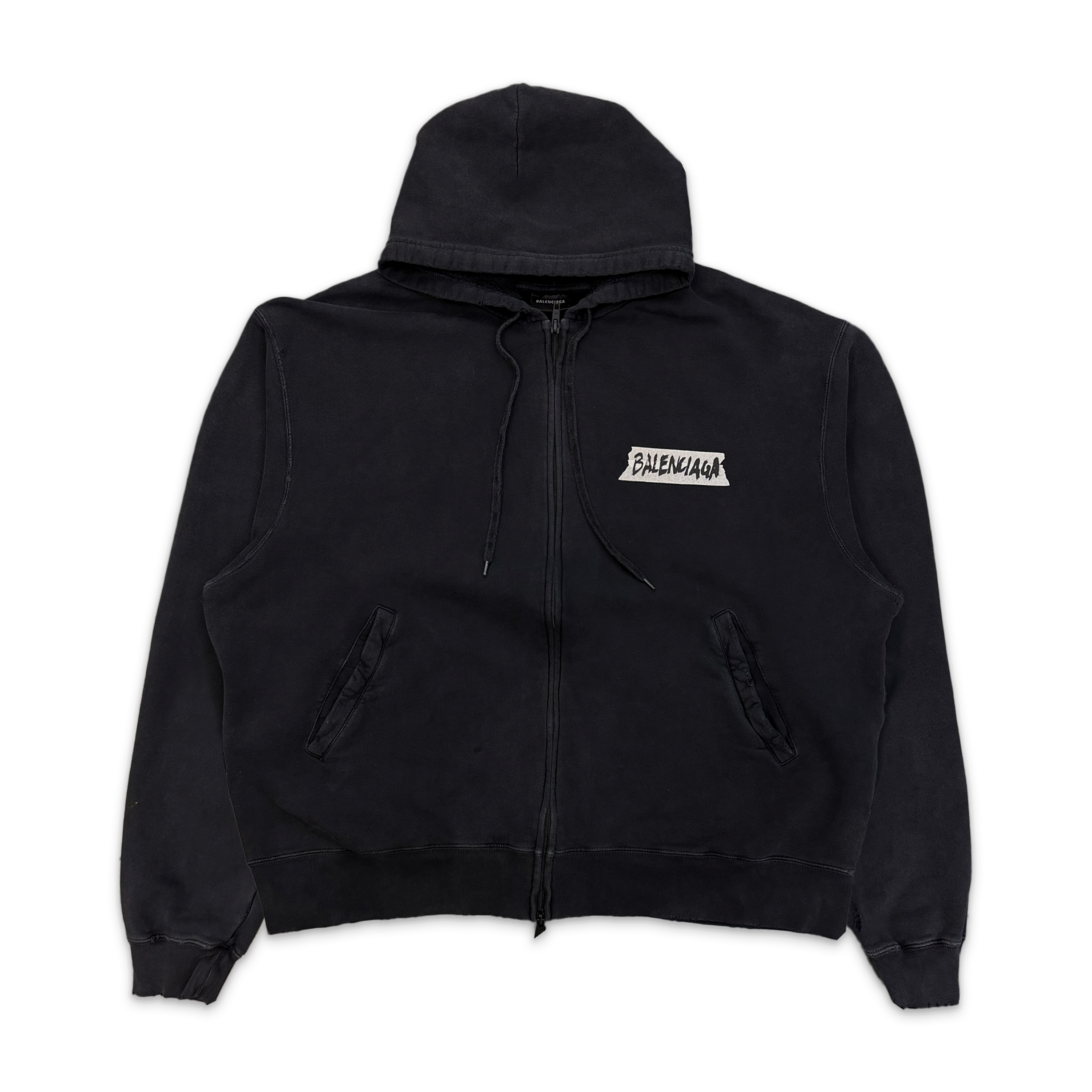 Masking Tape Logo Large Zip-Up Hoodie "Faded Black"