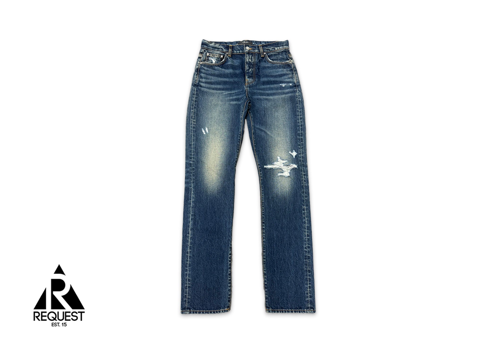 Amiri, Distressed Straight Leg Relaxed Jeans “Medium Indigo"