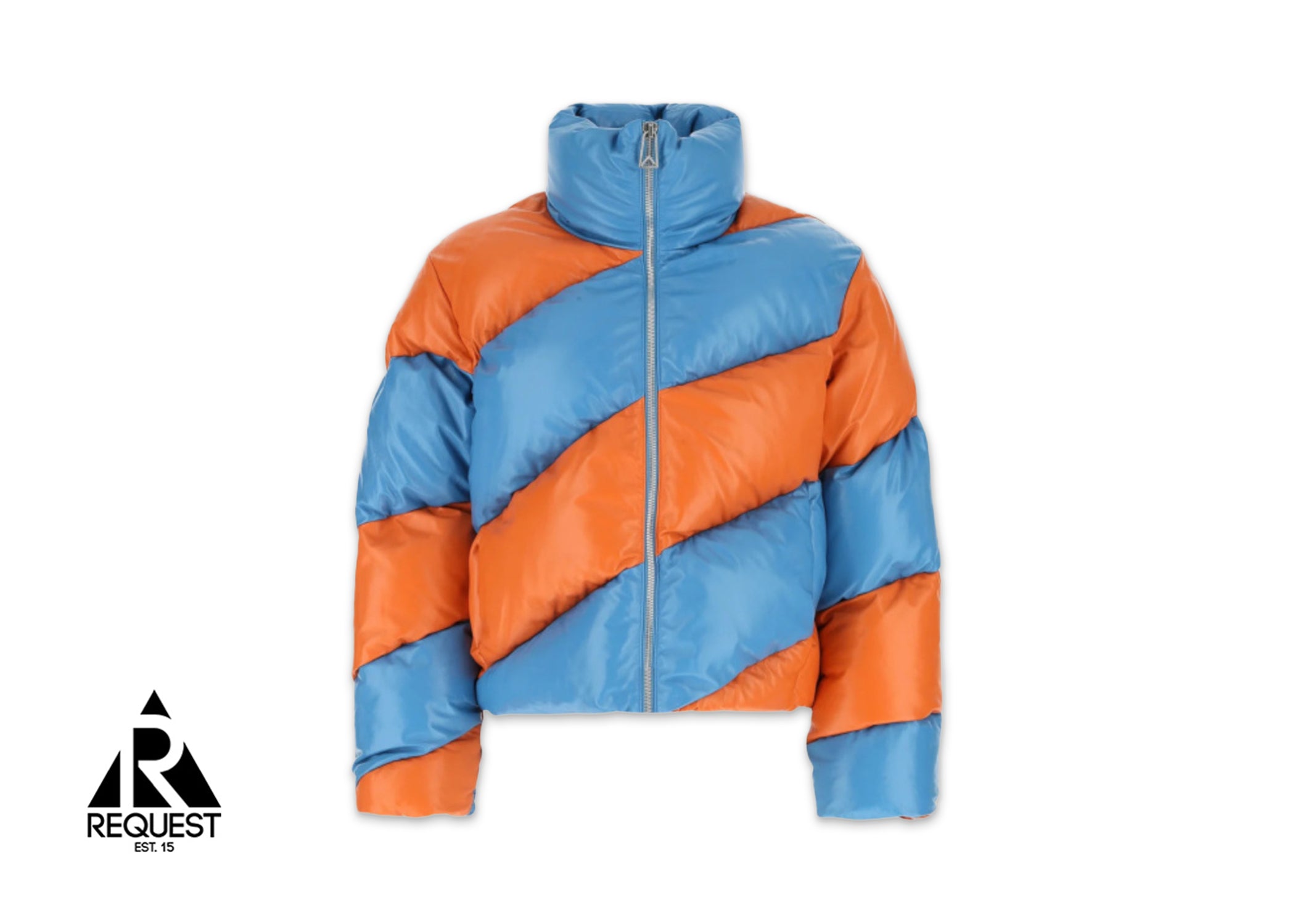 Bottega Veneta Leather Down Stripe Jacket "Light Blue/Orange”