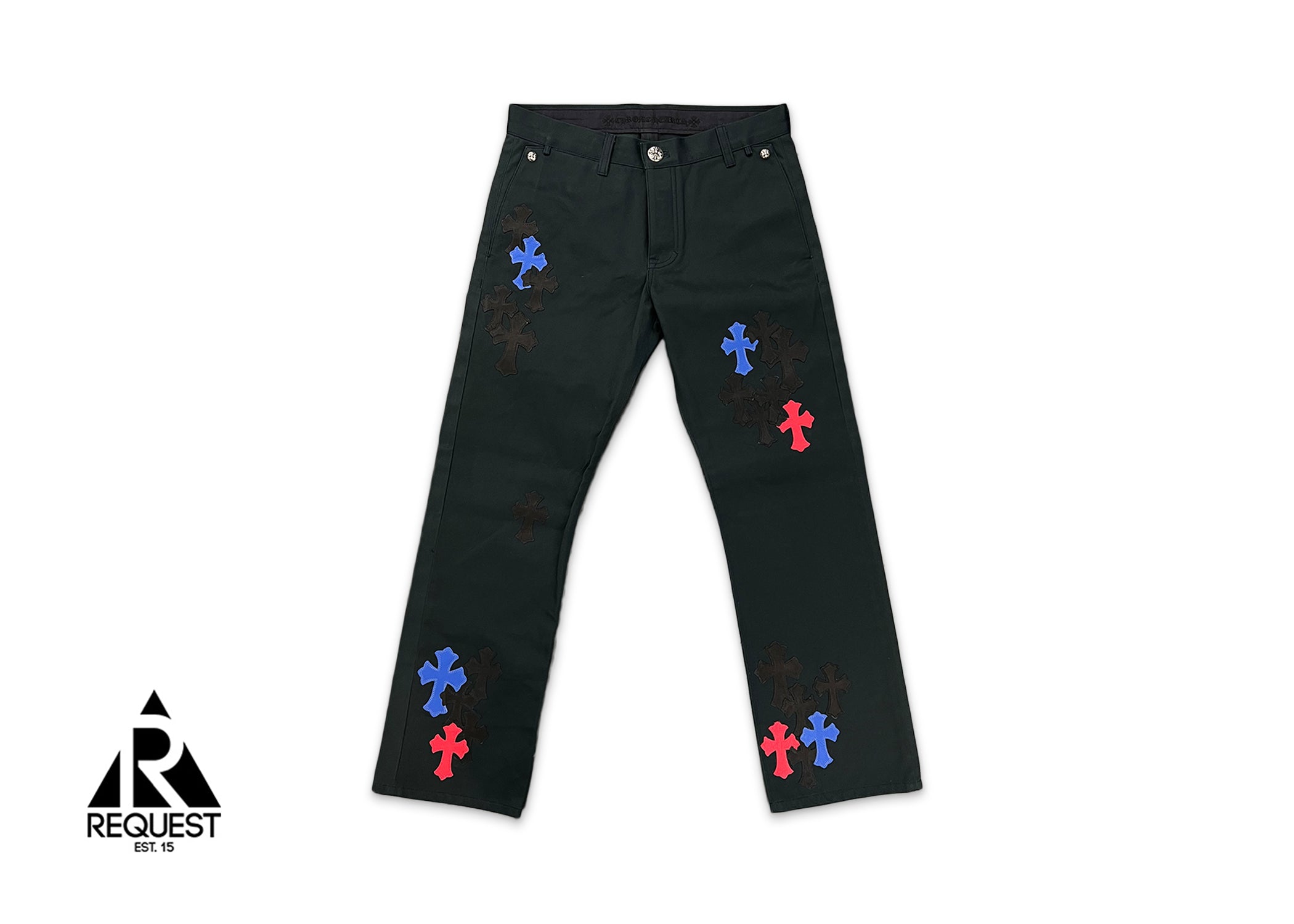 Chrome Hearts Black Carpenter Pants "Blue Red Black Crosses V1"