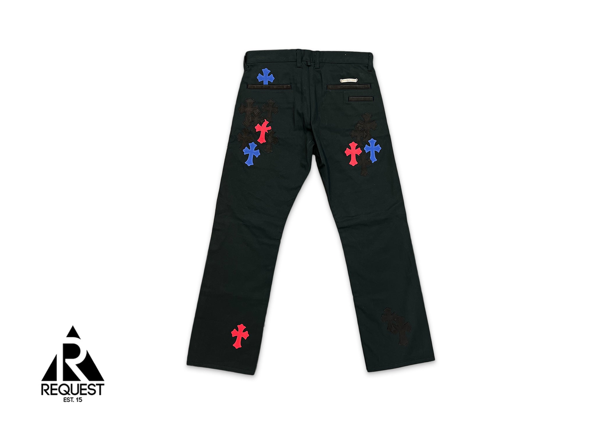 Chrome Hearts Black Carpenter Pants "Blue Red Black Crosses V2"