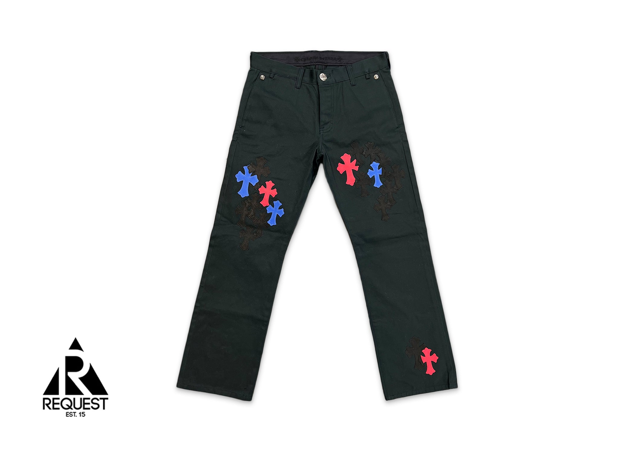 Chrome Hearts Black Carpenter Pants "Blue Red Black Crosses V2"