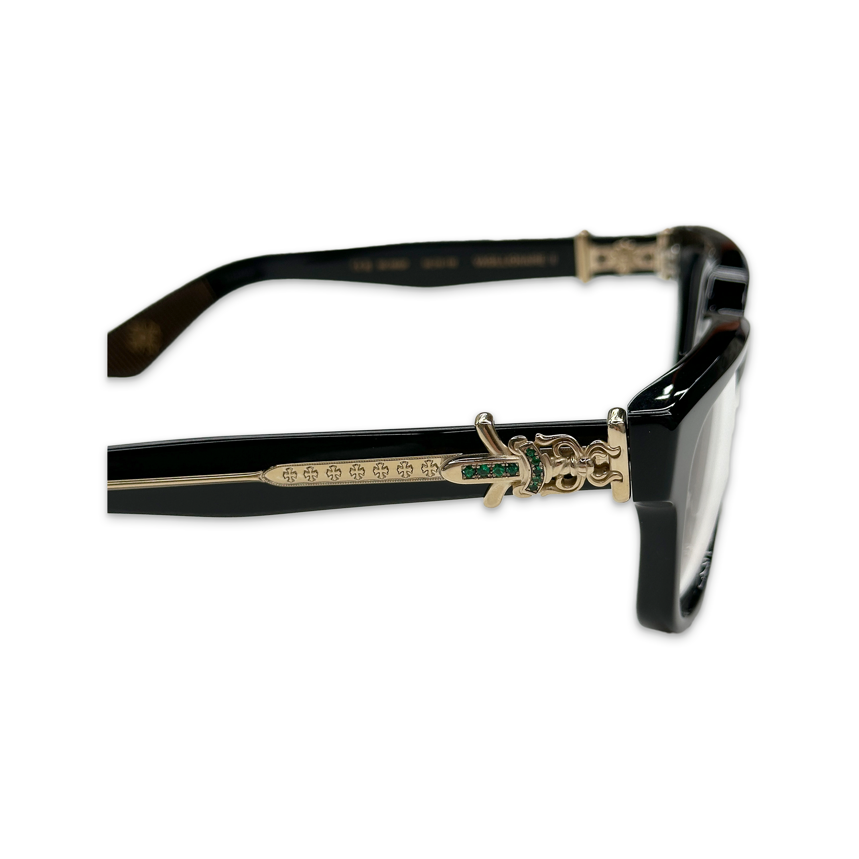 Chrome Hearts, Vagillionaire II Glasses w/ Emeralds 18K "Black/Gold"