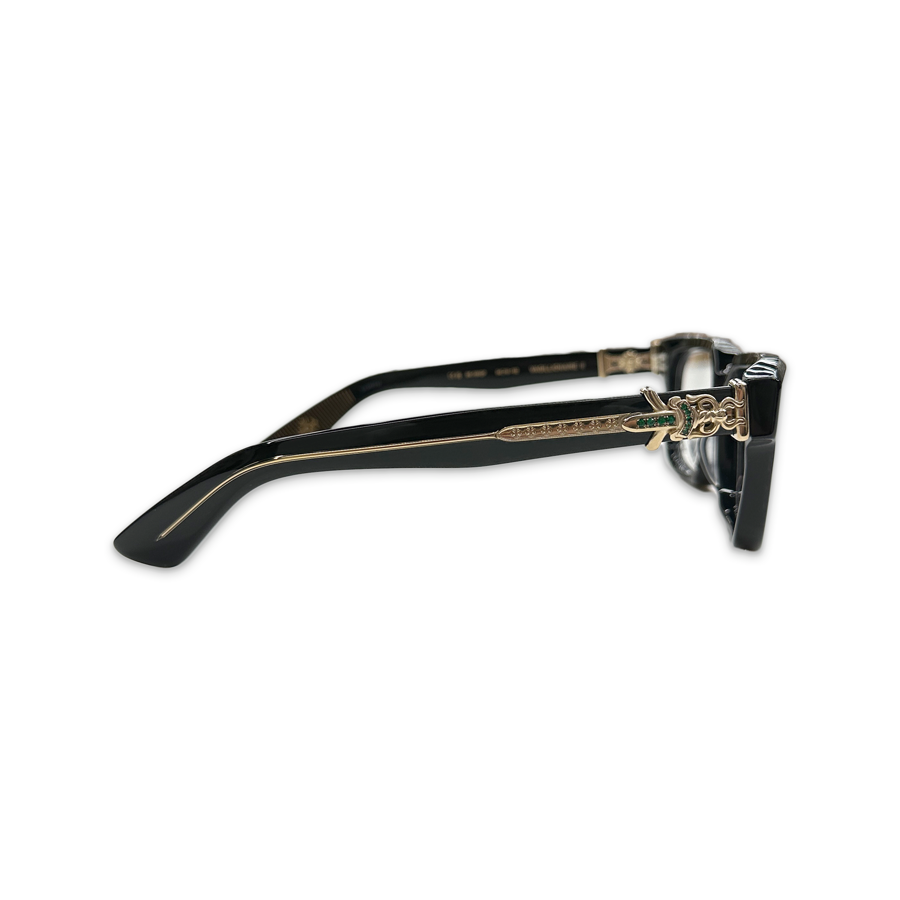 Chrome Hearts, Vagillionaire II Glasses w/ Emeralds 18K "Black/Gold"