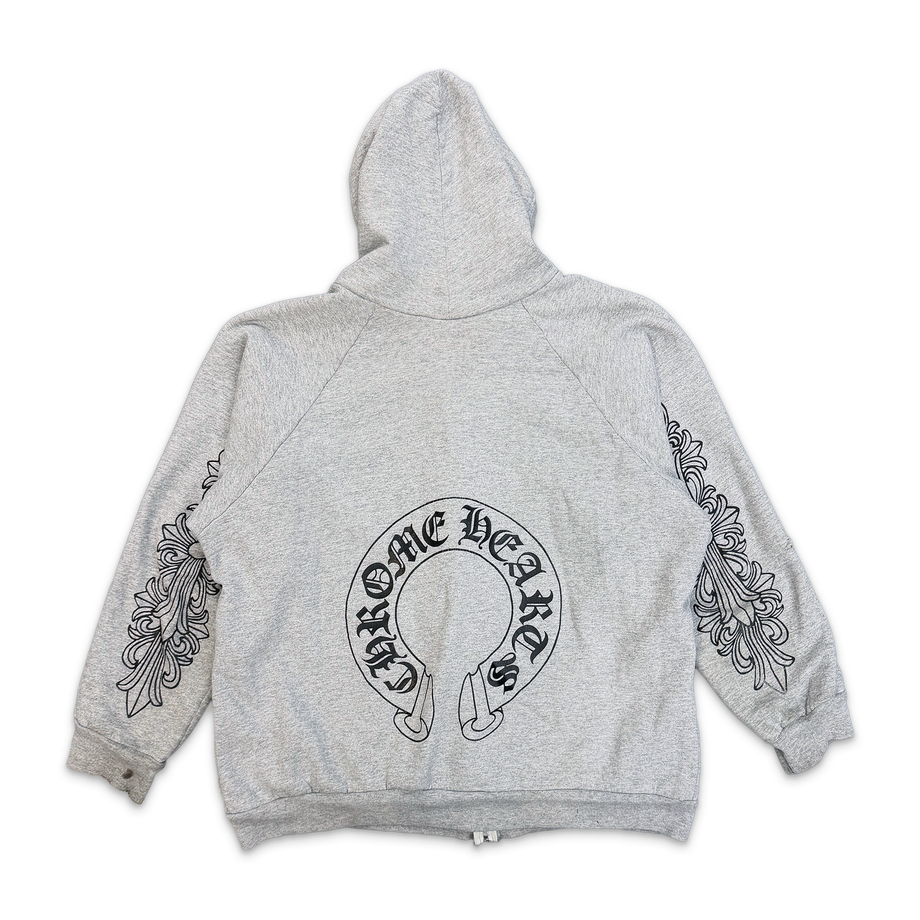 Chrome Hearts, Horseshoe Floral Thermal Lined Zip Up Hoodie "Vintage Grey"