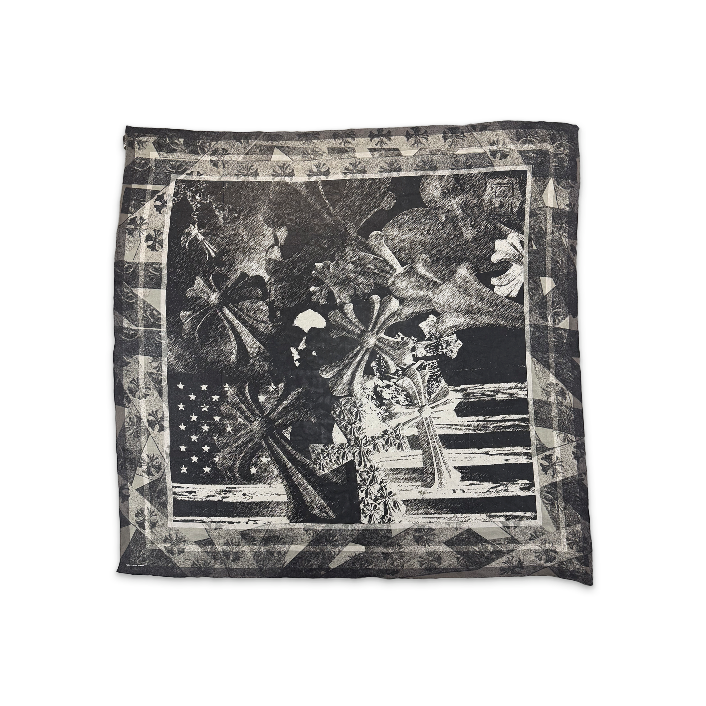 Cross Flag Silk Scarf "Black Grey"
