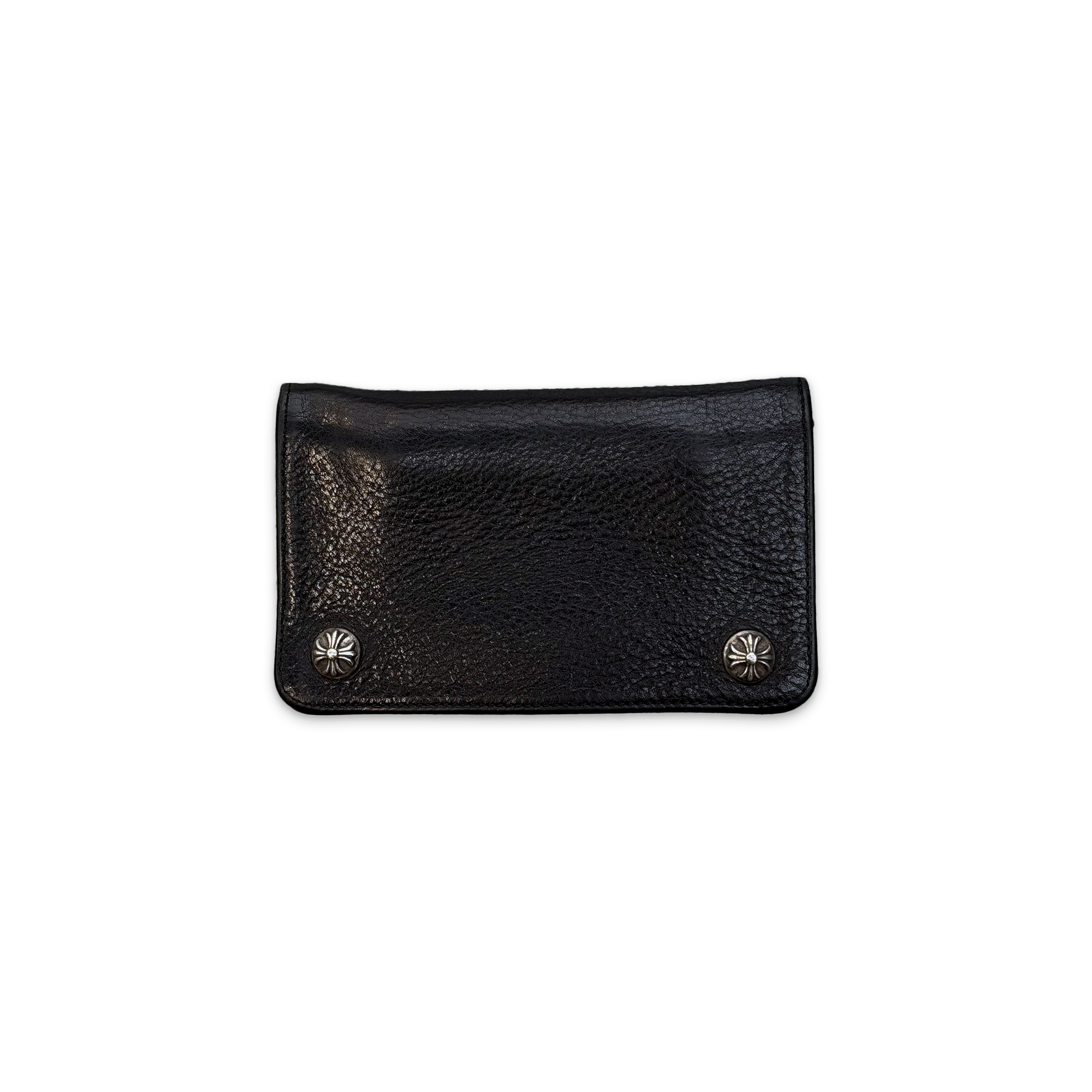 Plus Cross Button Leather Wallet w/ Chain Loop "Black"