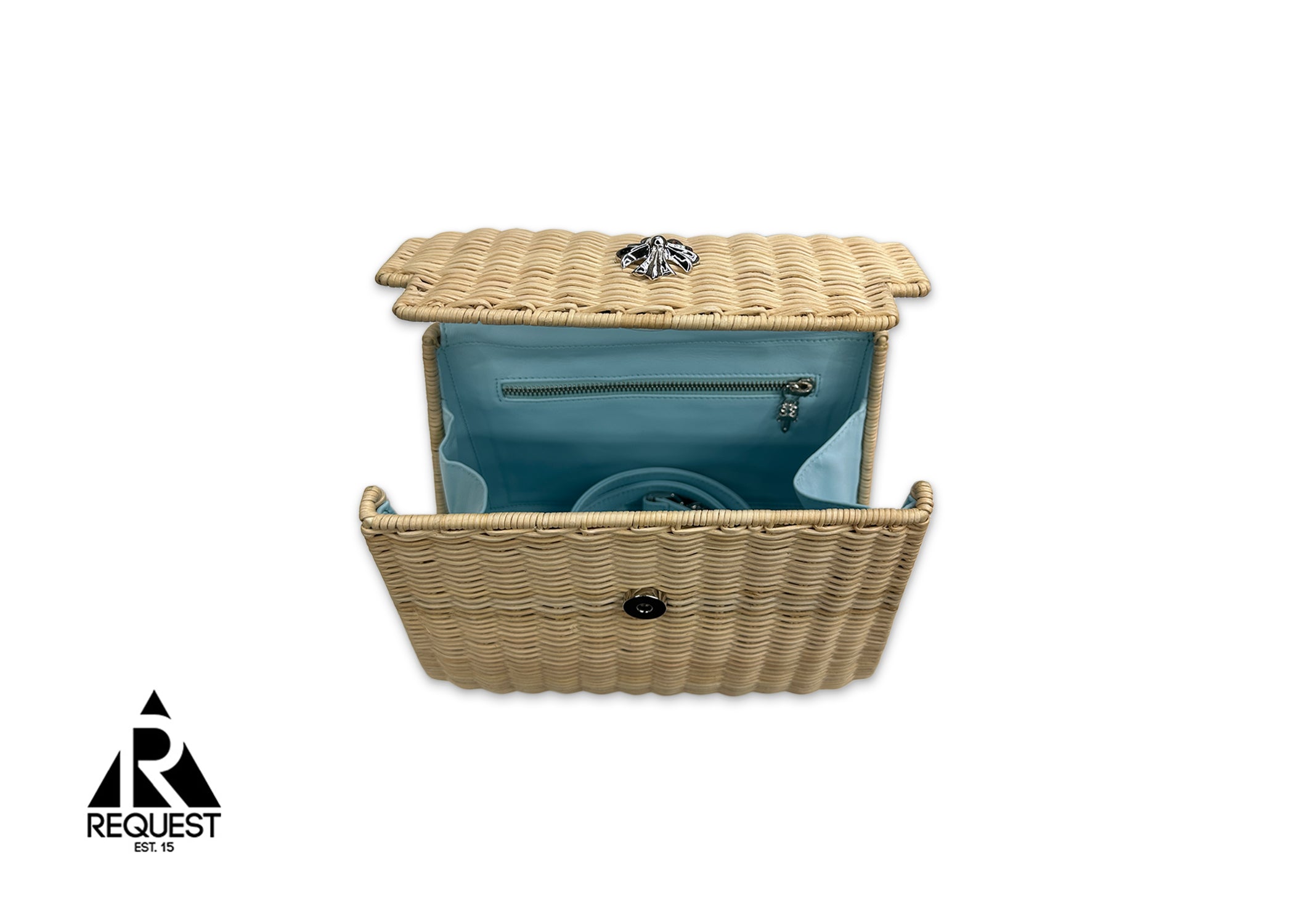 Plus Cross Woven Raffia Dolly Purse "Baby Blue"