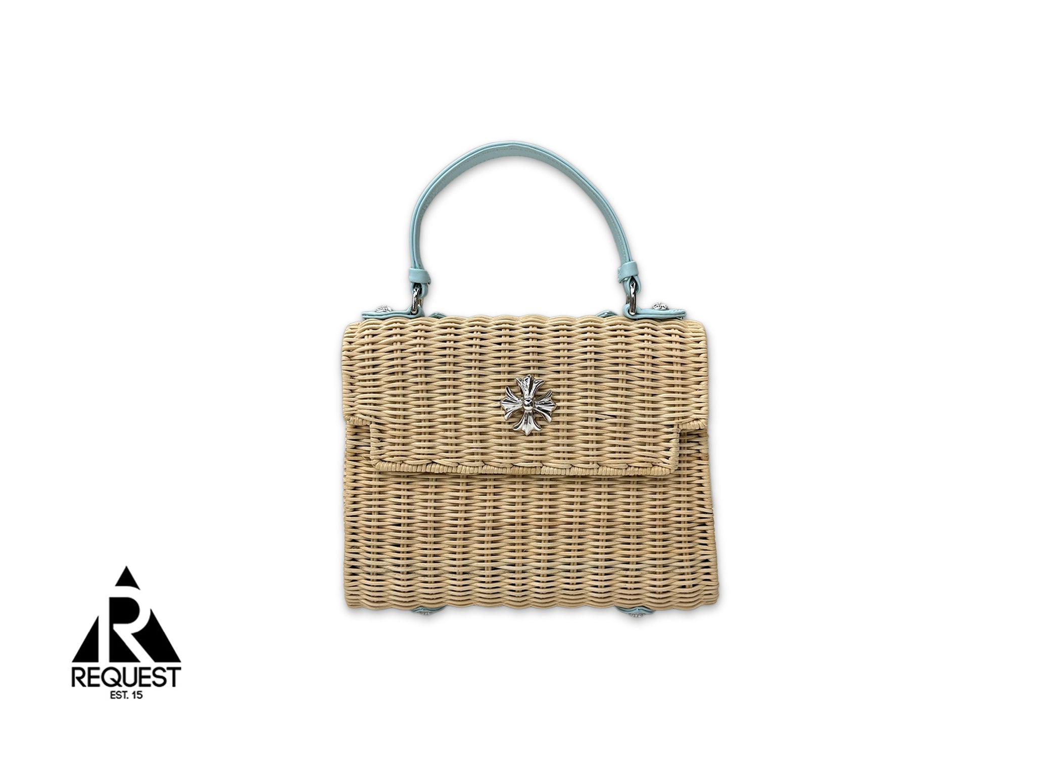 Plus Cross Woven Raffia Dolly Purse "Baby Blue"